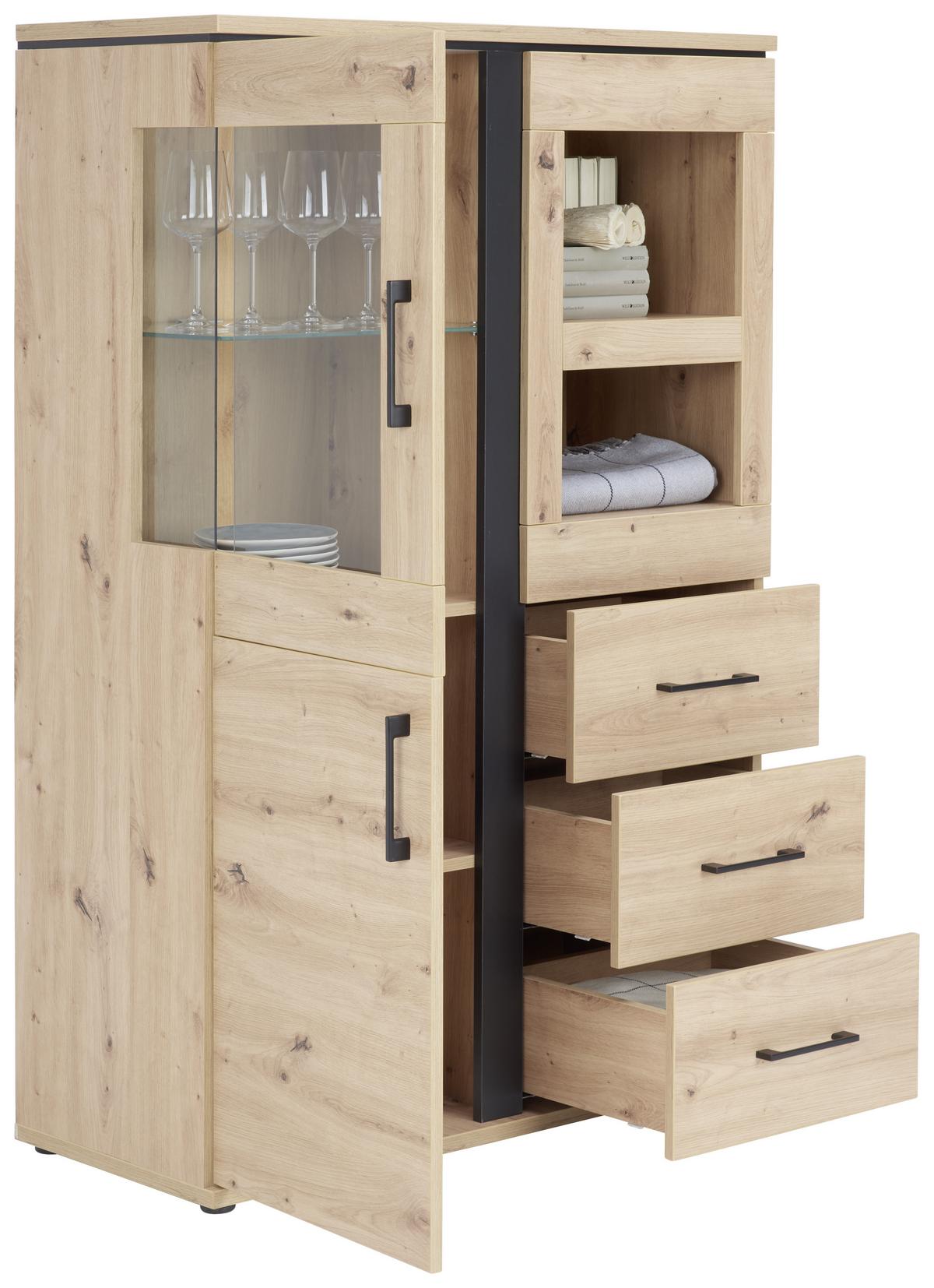 Vitrină NATURE NATV 01 - culoare lemn stejar, Konventionell, sticlă/material pe bază de lemn (95/144,3/42cm)