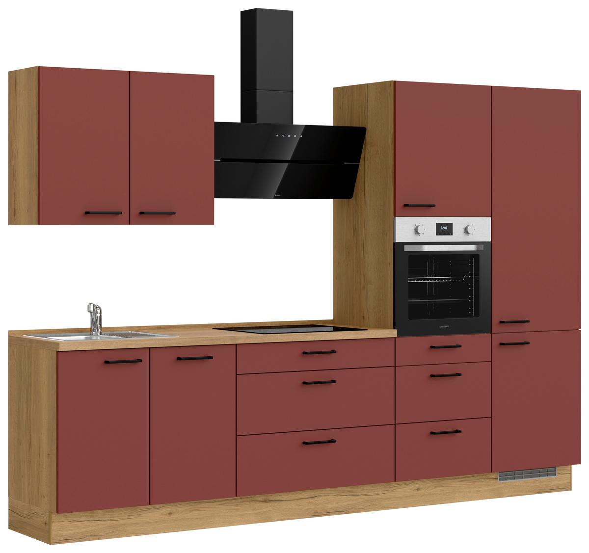 Küchenblock Easytouch High m. Geräten Dunkelrot - Eichefarben/Schwarz, MODERN, Holzwerkstoff/Metall (300cm) - Nobilia