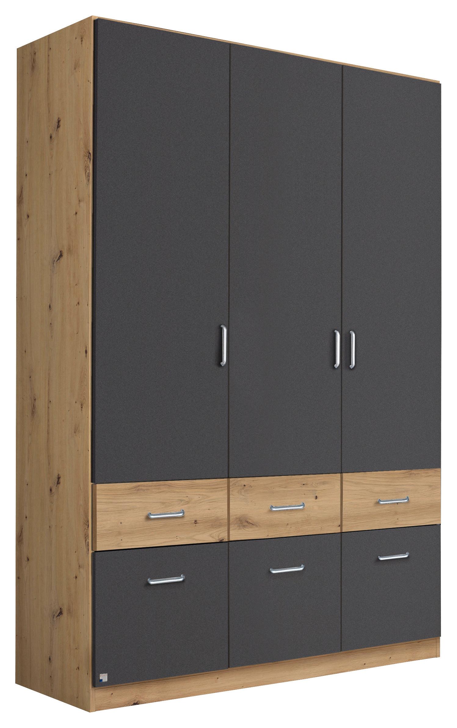 Drehtürenschrank Aalen-Extra in Grau/Eiche ca. 136x197x54cm - Alufarben/Eiche Artisan, Holzwerkstoff/Kunststoff (136/197/54cm) - Mömax