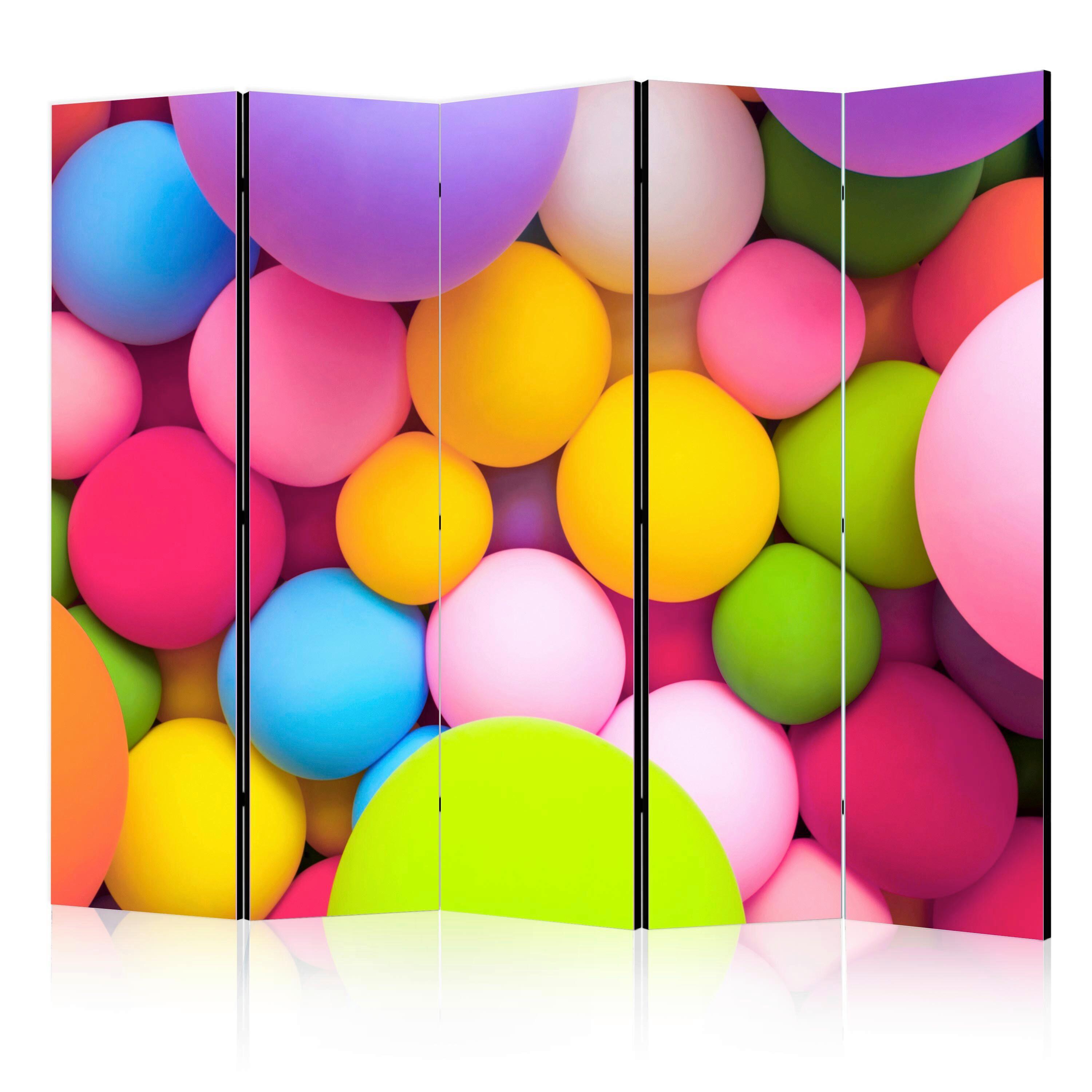 Paravan Colourful Balls I, 5-Delni, Dvostranski - večbarvno, Basics, tekstil/les (225/172/3cm) - artgeist