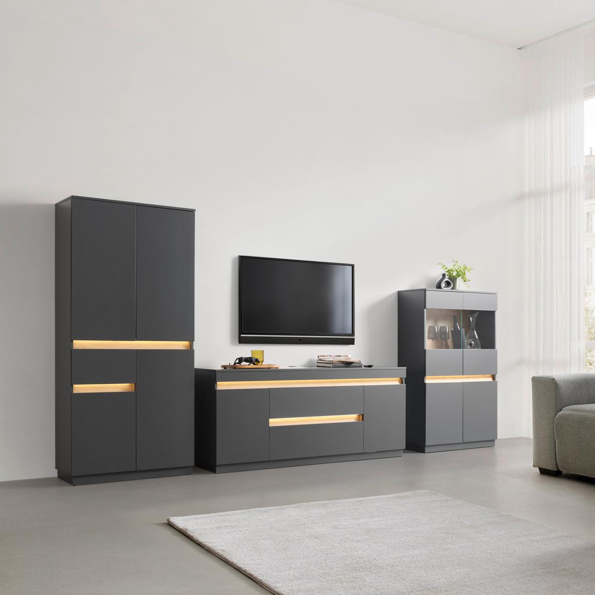 TV-Element Samu Anthrazit/Eichefarben - Eichefarben/Anthrazit, MODERN, Holzwerkstoff/Kunststoff (180/74/40cm) - Mömax