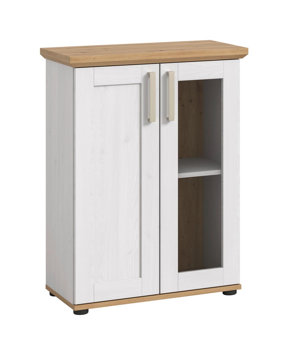 Vitrina Verona, Bela, Barva Macesna - srebrne barve/črna, Design, umetna masa/leseni material (64/88/37cm) - Livetastic