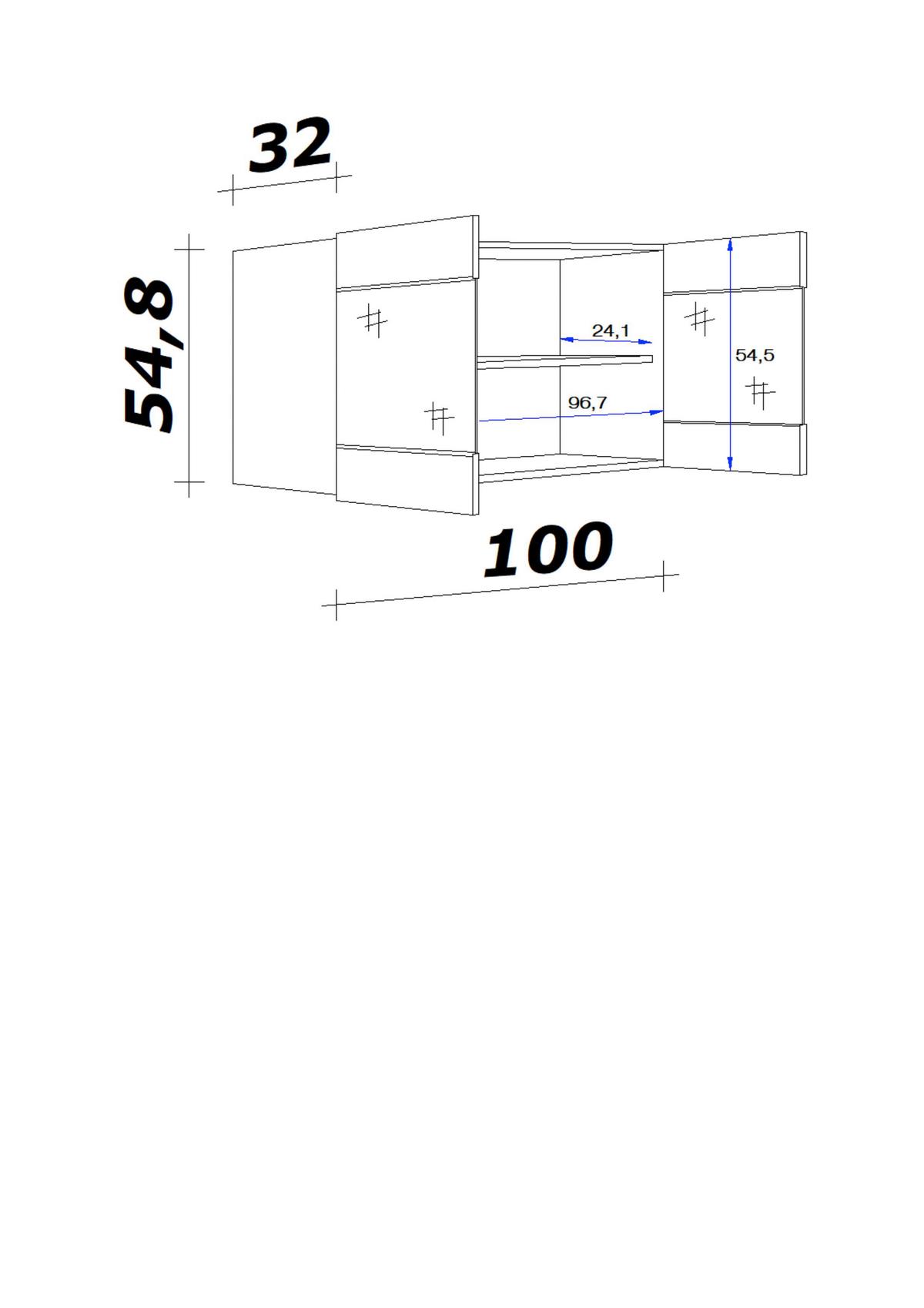 Kuhinjska Zgornja Omarica Avila, Magnolija, Barva Hrasta - magnolija/črna, Moderno, kovina/leseni material (100/54/32cm) - FlexWell