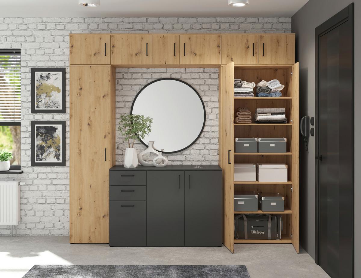 Aufsatzschrank Multistauraum Eiche Artisan - Schwarz/Eiche Artisan, MODERN, Holzwerkstoff/Kunststoff (80/35/40cm) - Based