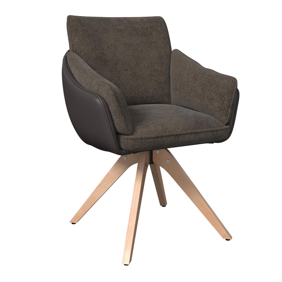 Armlehnstuhl Alja Braun Bouclé/Mikrofaser Drehbar - Buchefarben/Braun, MODERN, Holz/Textil (66/89/62cm) - Bessagi Home