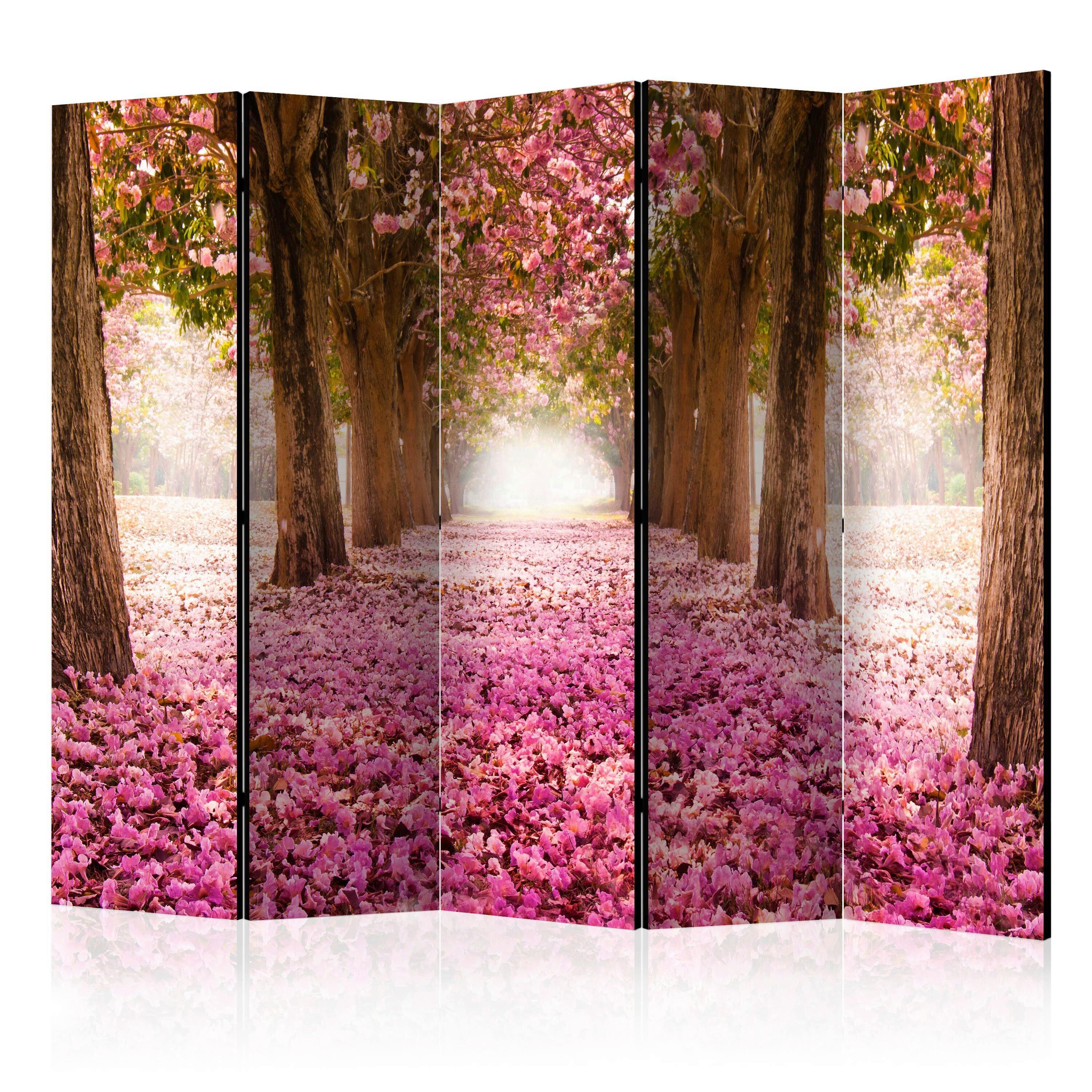 Paravan Pink Grove I, 5-Delni, Enostranski - pink/rjava, Basics, tekstil/les (225/172/3cm) - artgeist