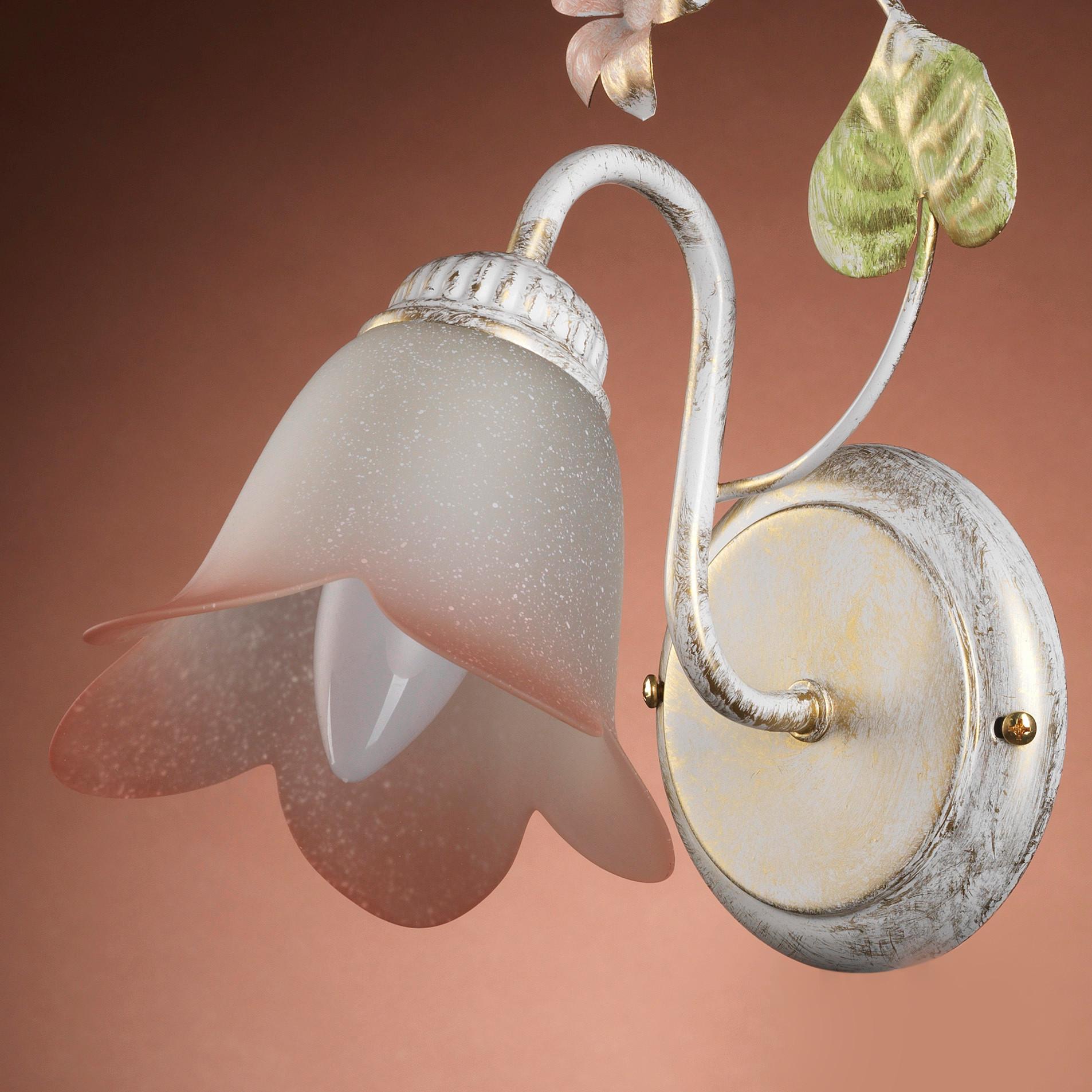 Wandleuchte Botton d'oro Weiß/Pink max. 6 Watt - Weiß, ROMANTIK / LANDHAUS, Glas/Metall (25/15/30cm)