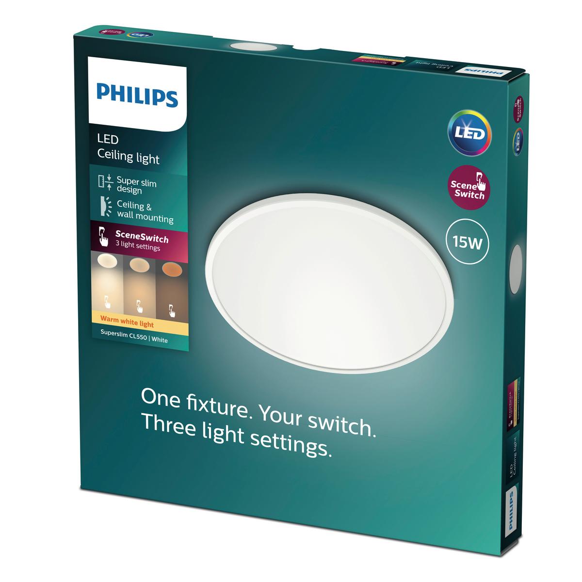 LAMPA SUFITOWA 68101200 SUPERSLIM PHILLIPS - biały, Konventionell, tworzywo sztuczne (25/2,3/25cm) - Philips