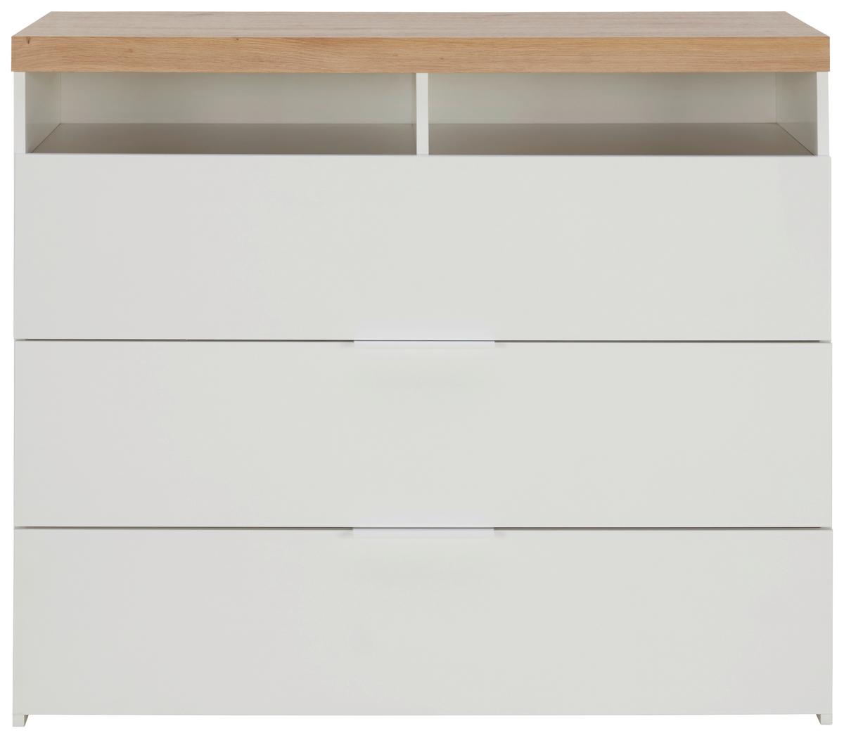 Kommode In Weiss/eiche - Weiss Hochglanz/Weiss, Konventionell, Holzwerkstoff/Metall (110/94/45cm) - Premium Living
