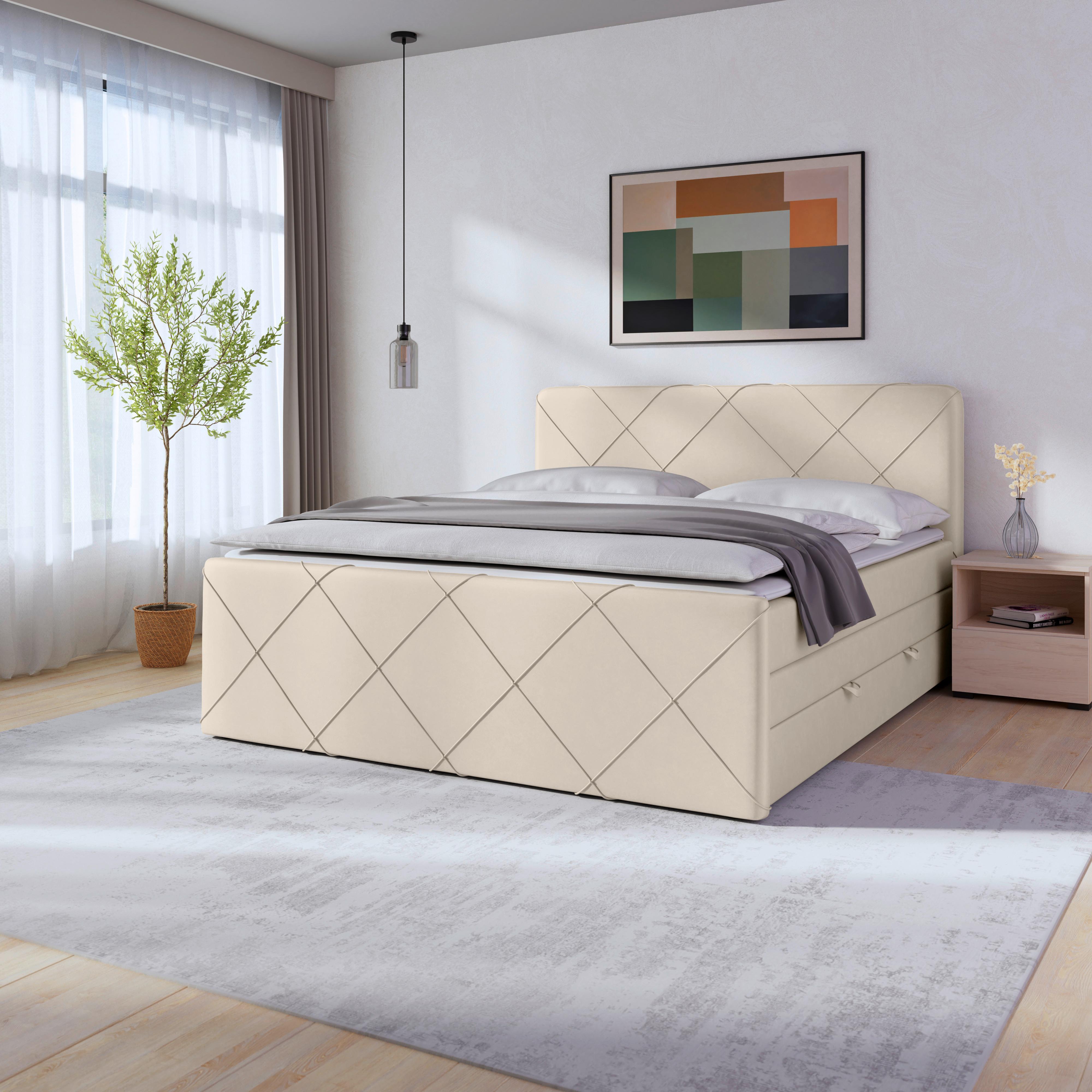 Boxspringbett Cordoba ca. 180x200 cm Weiß - Schwarz/Weiß, MODERN, Holzwerkstoff/Kunststoff (180/200cm) - MID.YOU
