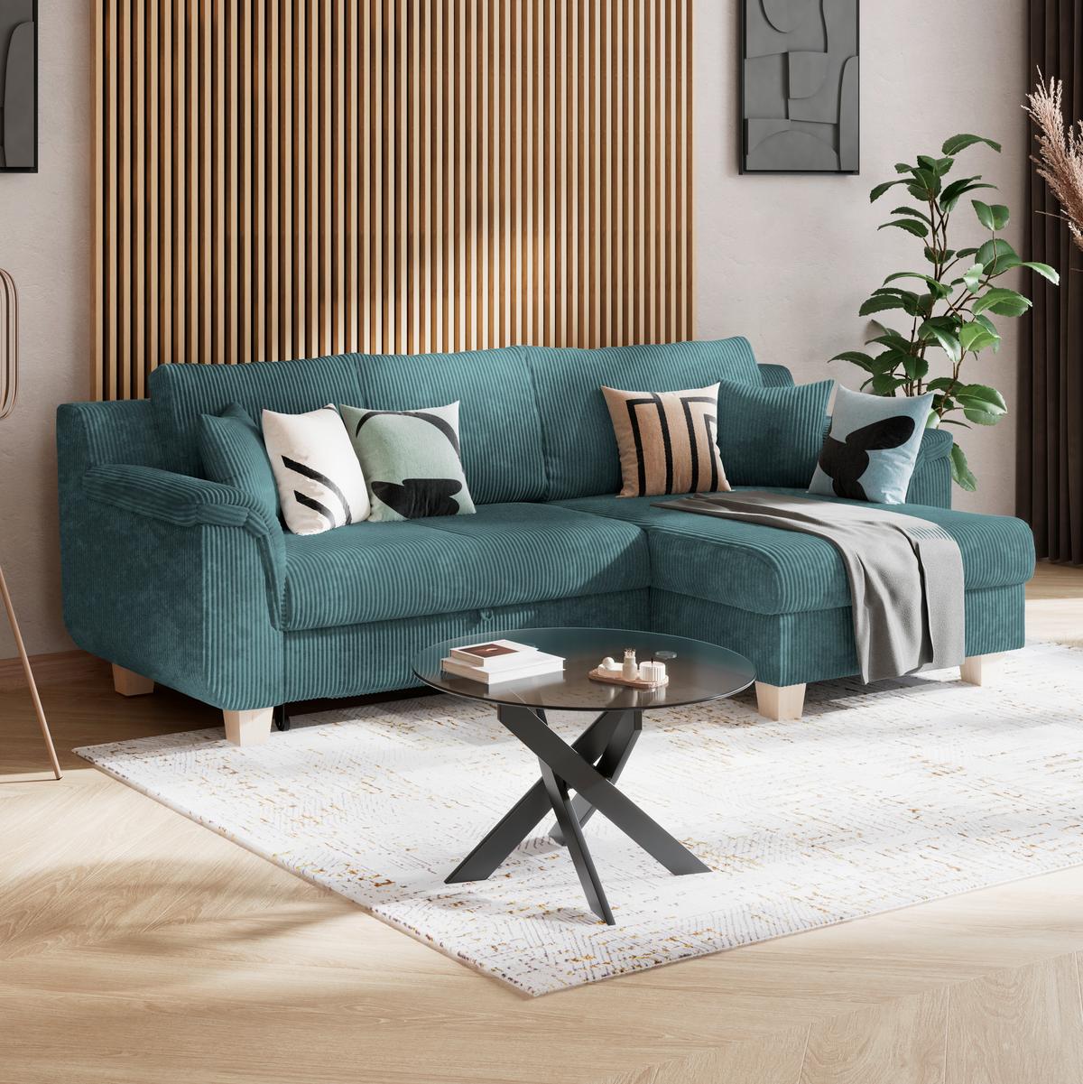 Colţar ALEX - albastru deschis, Modern, textil (246/88cm) - Modern Living