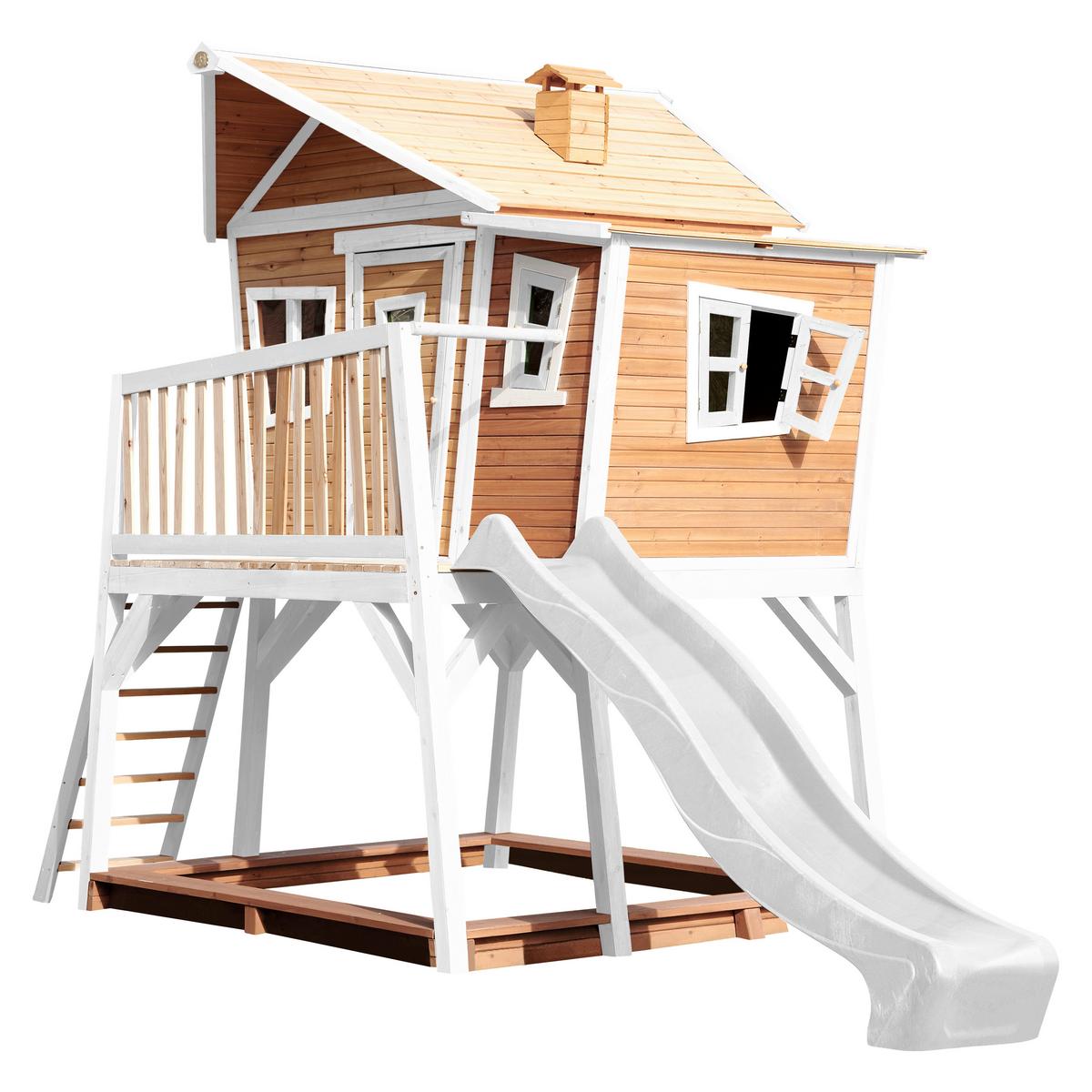 Spielhaus Axi Max aus Zedernholz massiv - Weiß/Braun, Basics, Holz/Kunststoff (432/288/193cm) - Ambia Garden