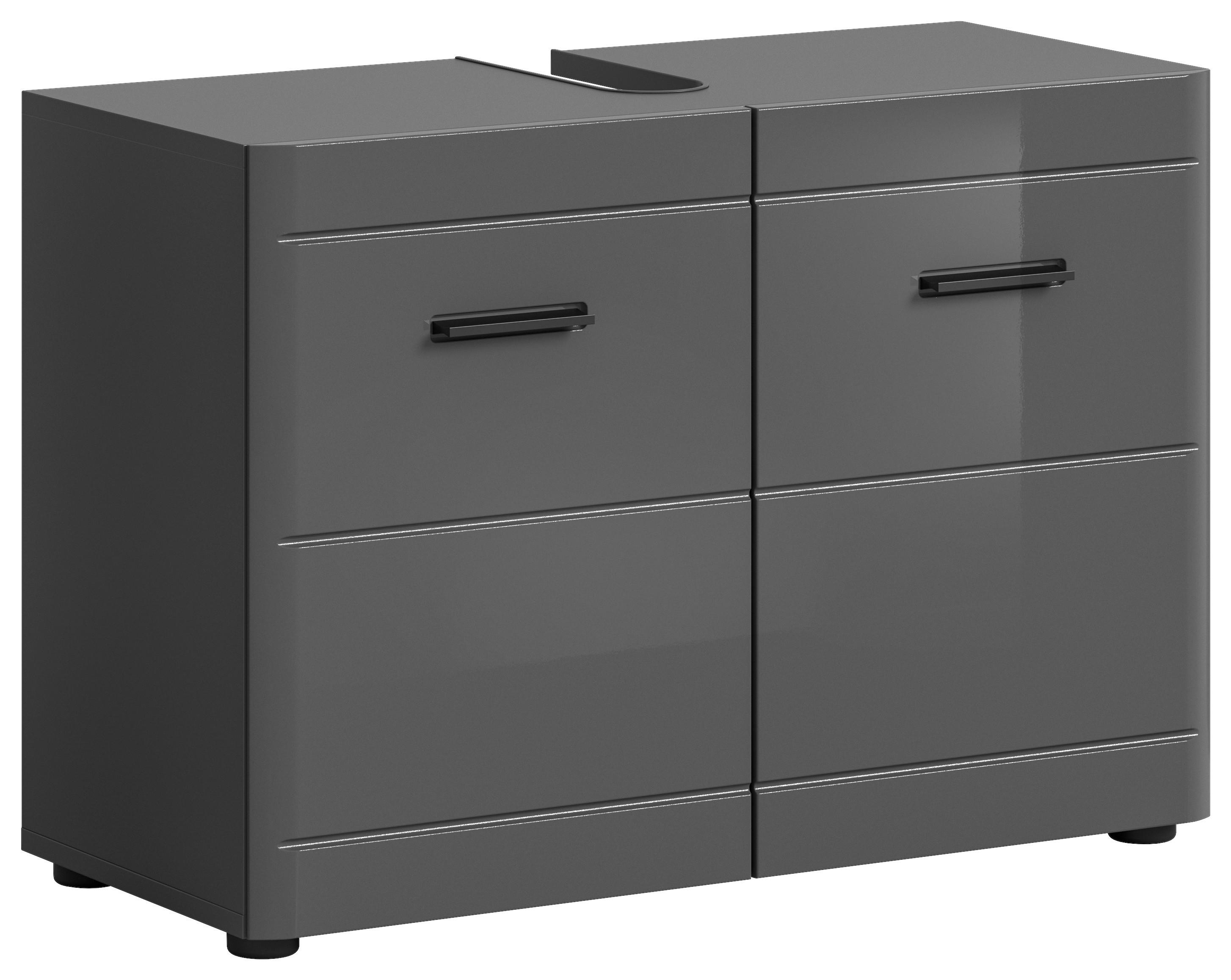 Waschbeckenunterschrank Soft ca. 80x56 cm Grau hochglanz - Grau Hochglanz/Schwarz, MODERN, Holzwerkstoff/Kunststoff (80/56/34cm) - MID.YOU