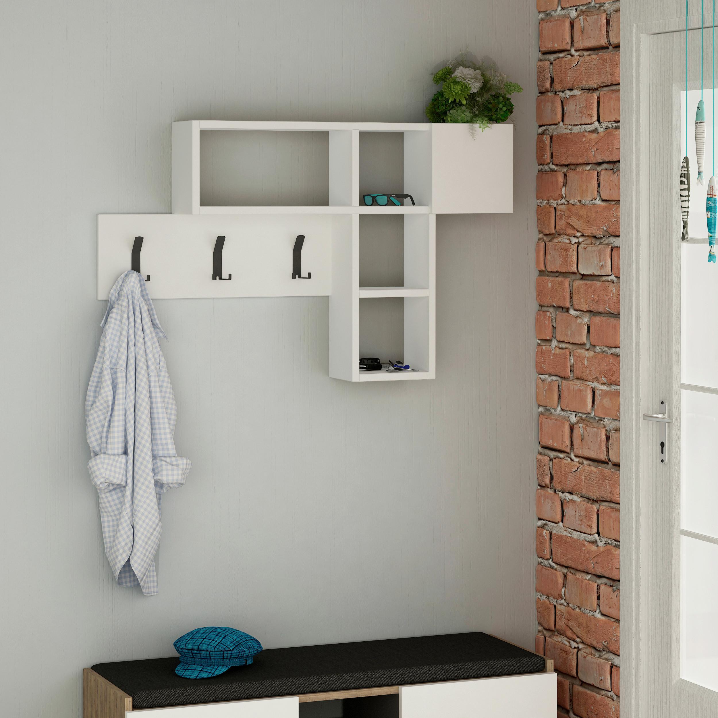 Wandgarderobe Game ca. 99,5x61x15cm Weiß - Weiß, Design, Holzwerkstoff (99.5/61/15cm) - Livetastic