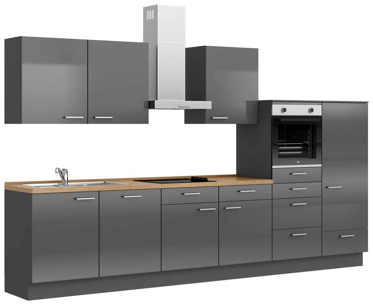Küchenblock Flash Low m. Geräten Schieferfarben - Schieferfarben/Edelstahlfarben, MODERN, Holzwerkstoff/Metall (360cm) - Nobilia