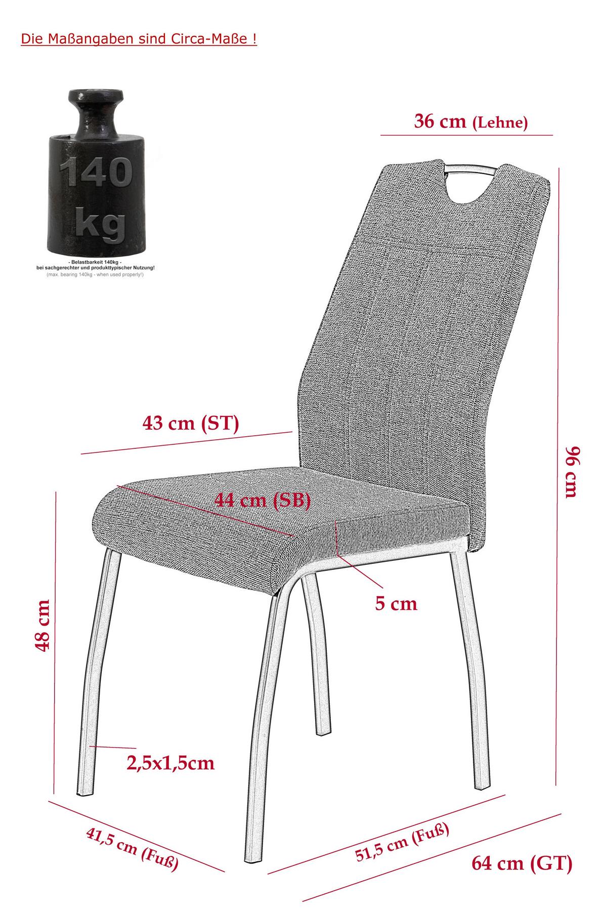 STUHL-SET Elif III S Anthrazit - Dunkelgrau/Anthrazit, MODERN, Textil/Metall (44/96/64cm) - MID.YOU