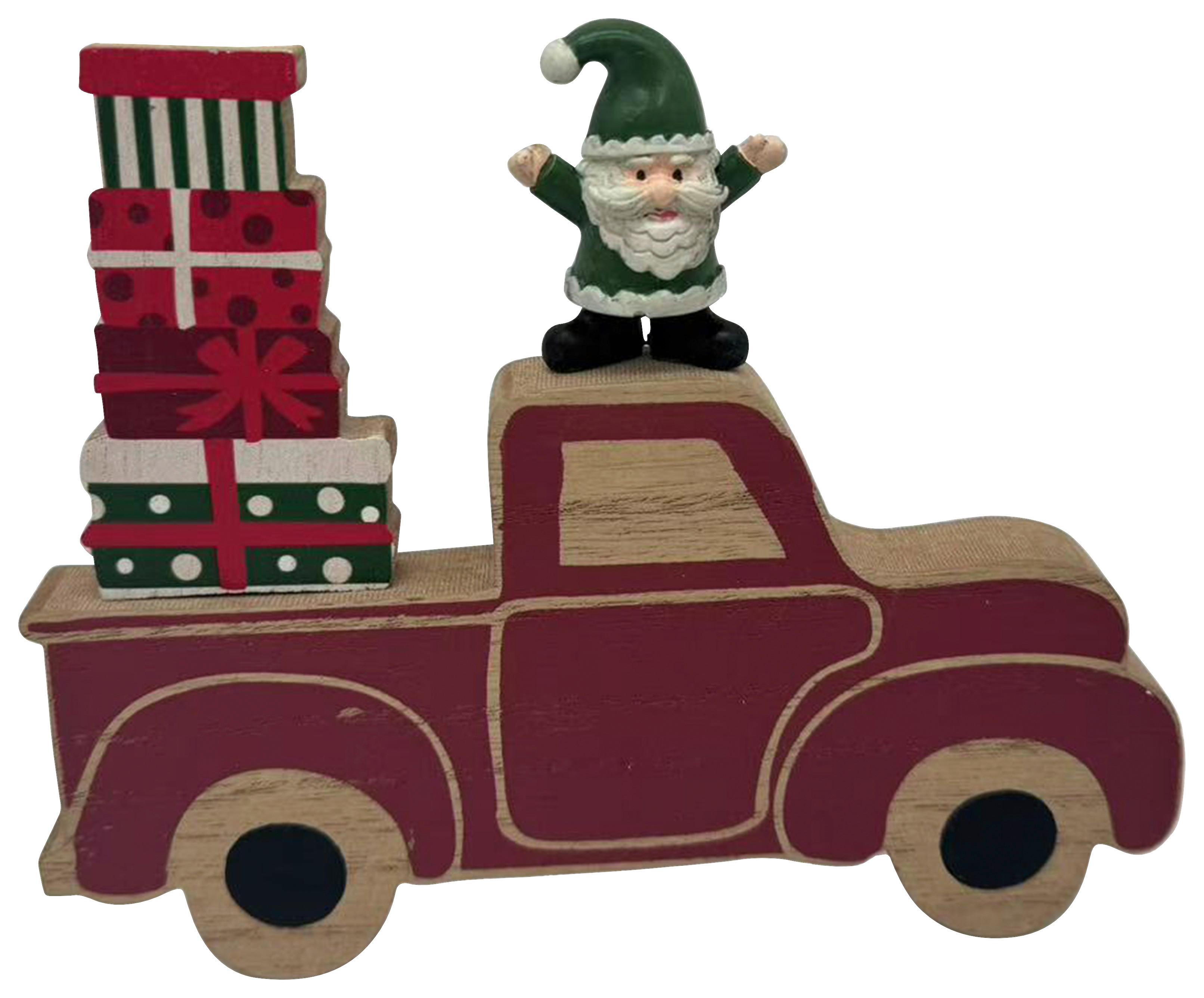 Dekowagen Santa Grün/Rot/Naturfarben - Rot/Naturfarben, Konventionell, Holzwerkstoff/Kunststoff (16/13/1,5cm) - Mömax