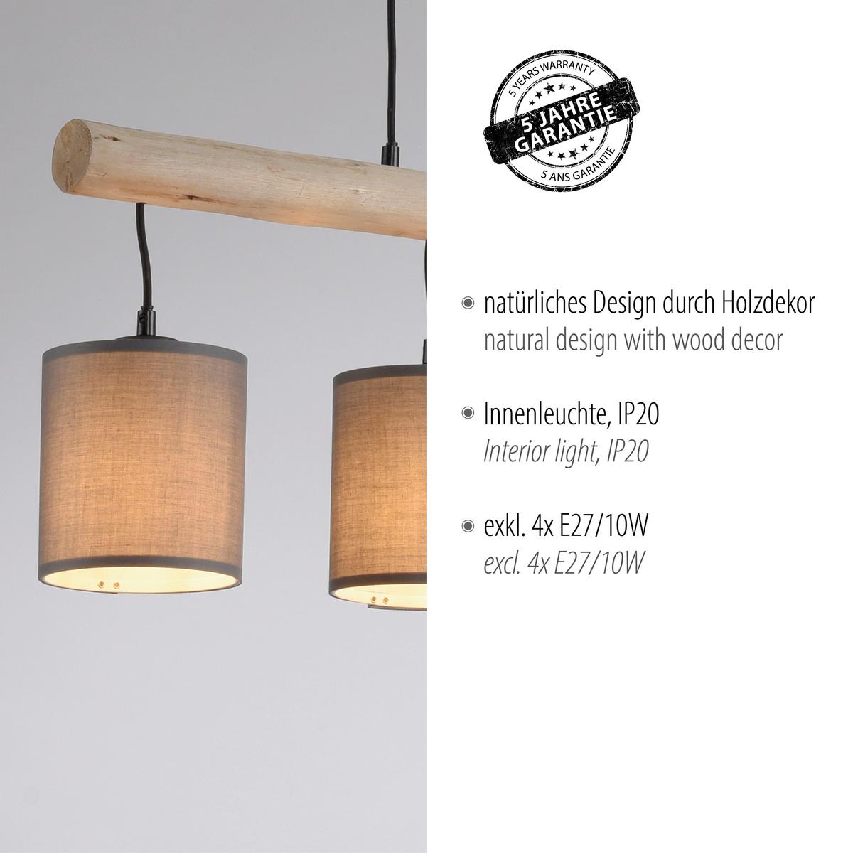 LAMPA ZWIESZANA 15783-29 TRIBU - czarny/taupe, Natur, tworzywo sztuczne/metal (82,5/13,5/60-120cm) - Just Light