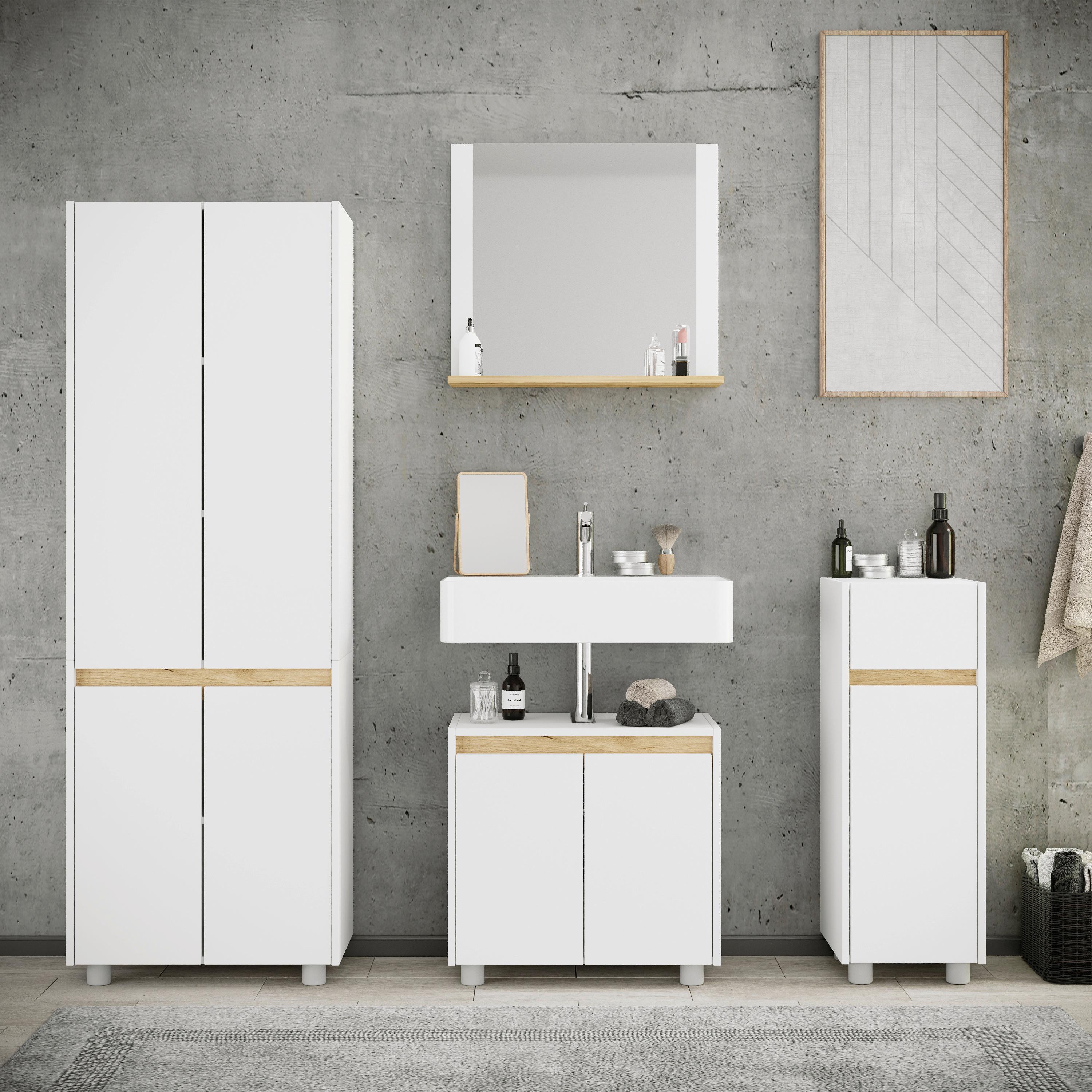 Badezimmer Cosila - Honigeiche/Weiss, Trend, Holzwerkstoff/Kunststoff (154cm) - MID.YOU