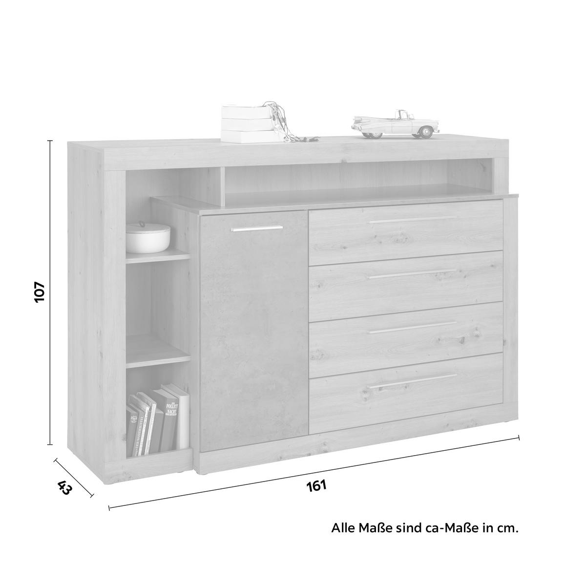 Comoda cu usi Chanton - gri închis/culoare lemn stejar, Modern, plastic/metal (161/107/43cm) - Mömax