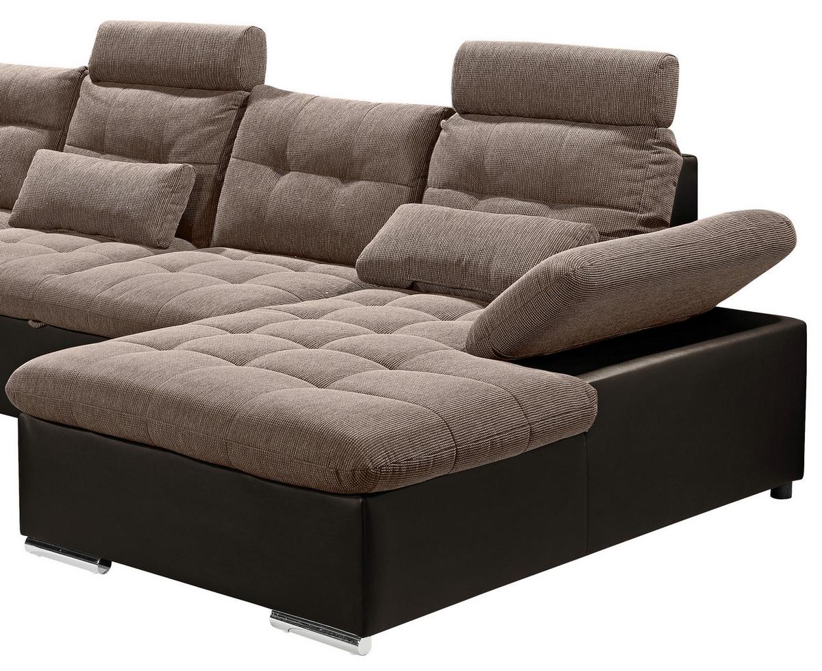 Wohnlandschaft Jakarta U inkl. Kissen Braun - Hellbraun/Dunkelbraun, MODERN, Holzwerkstoff/Textil (218/324/170cm) - MID.YOU