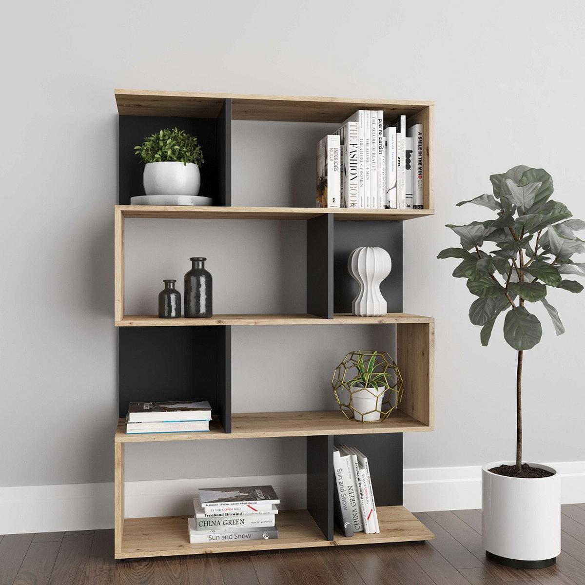 Regal Shelfy 8 Fächer ca. 103x146 cm Grau/Eiche - Eiche Artisan/Grau, MODERN, Holzwerkstoff (103/146/36cm) - MID.YOU