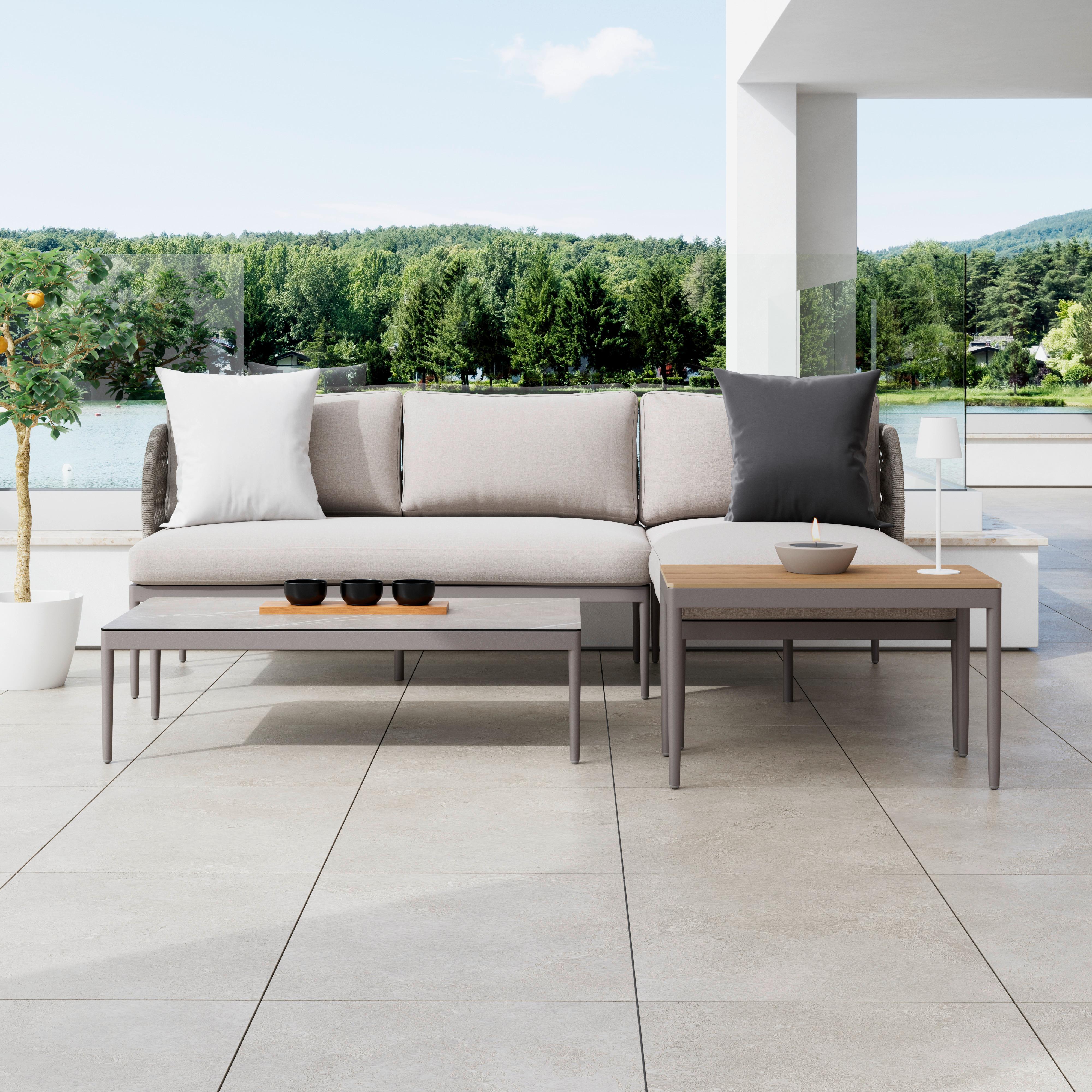 Loungegarnitur Noel Grau Aluminium, 4-teilig - Taupe/Naturfarben, MODERN, Glas/Kunststoff (217/145/72cm) - Mömax