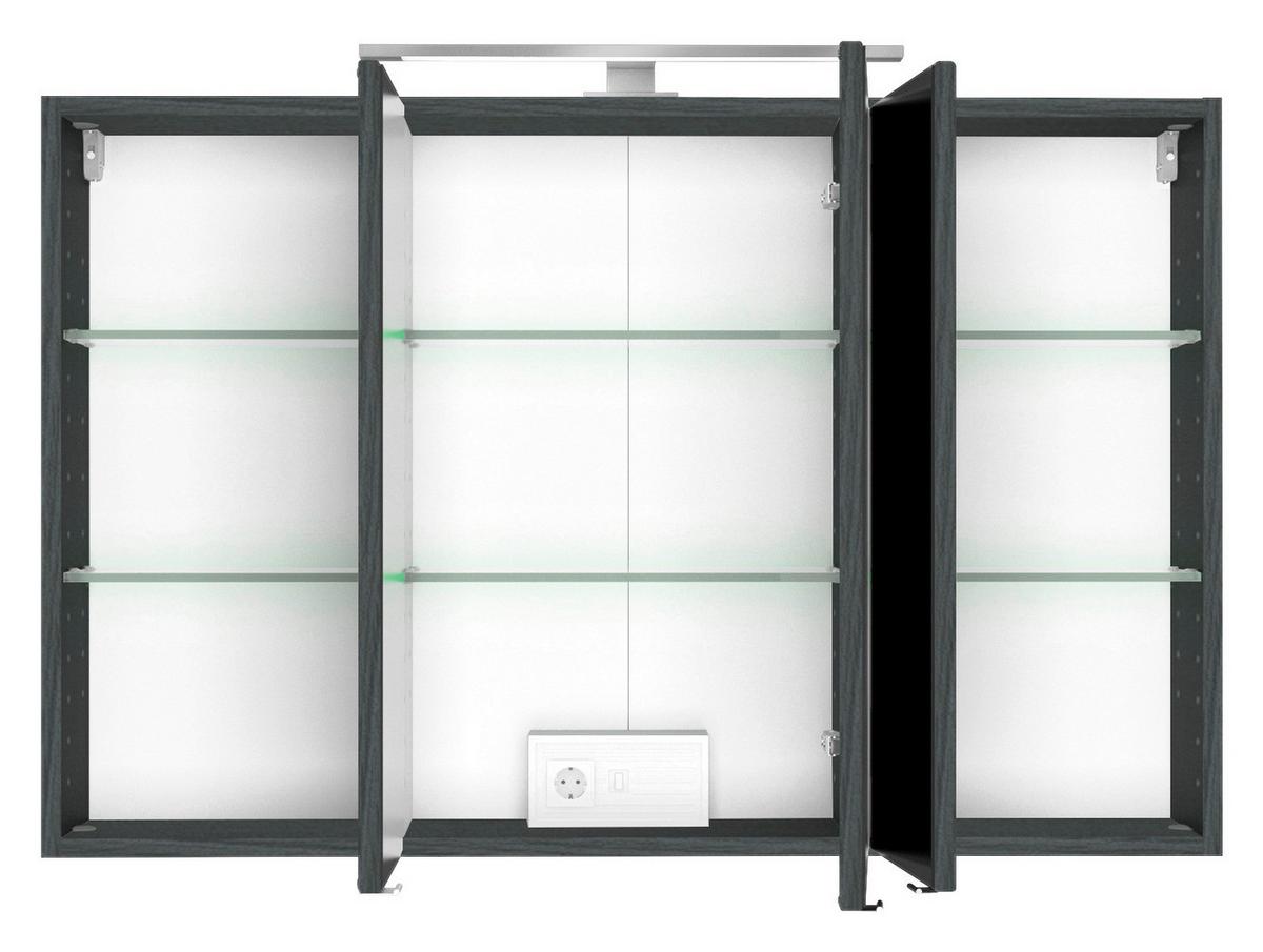Spiegelschrank Arezzo mit LED 3-türig ca. 100x64 cm Grau - Alufarben, Basics, Glas/Holzwerkstoff (100/64/20cm) - Held