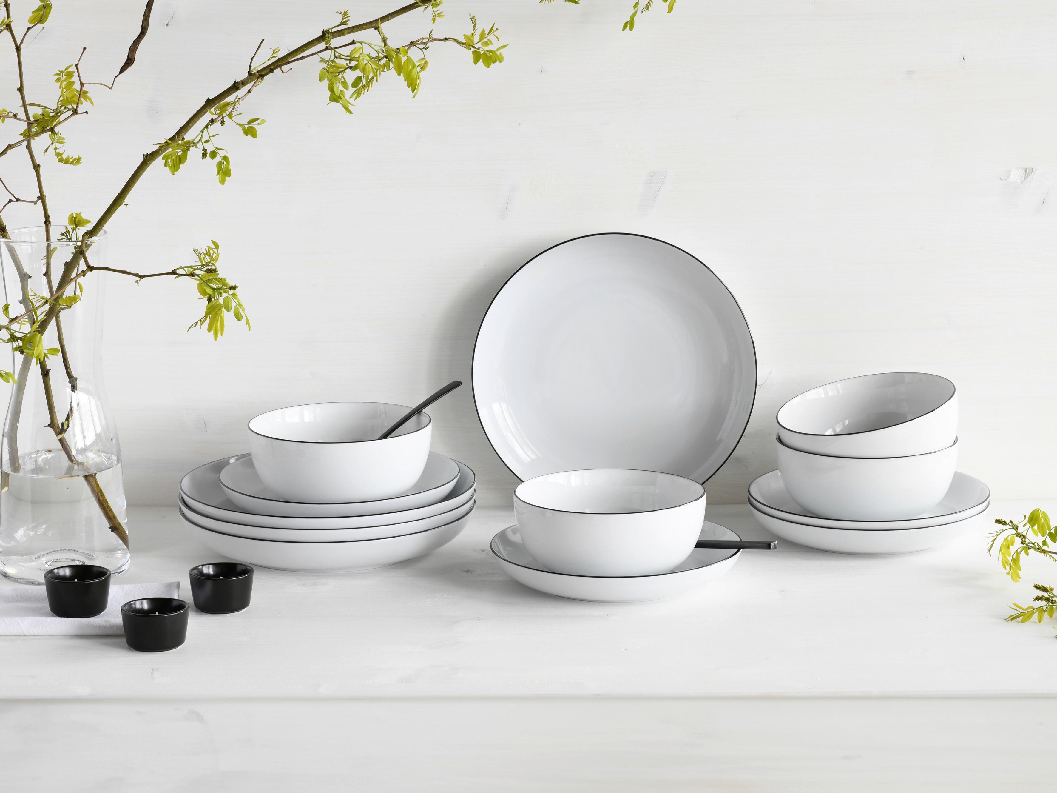 Jedilni Servis All Round Black Line, 12-Delni - črna/bela, Design, keramika - Creatable