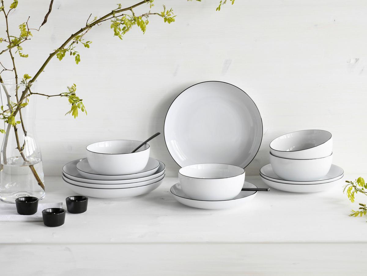 Jedilni Servis All Round Black Line, 12-Delni - črna/bela, Design, keramika - Creatable