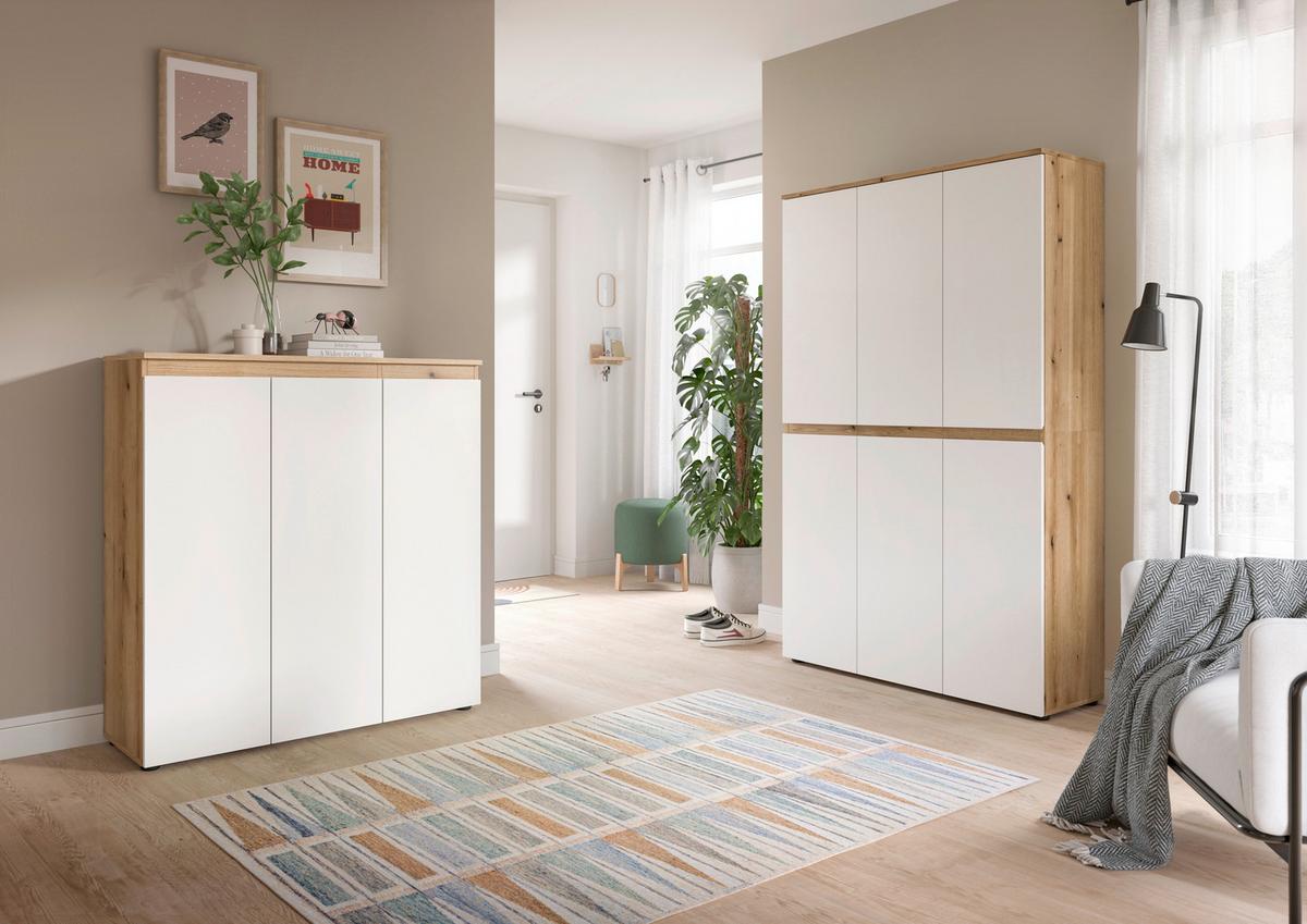 Garderobenschrank Scarpa Weiß/Eiche - Eichefarben/Schwarz, Design, Holzwerkstoff/Kunststoff (235/175/37cm) - Livetastic