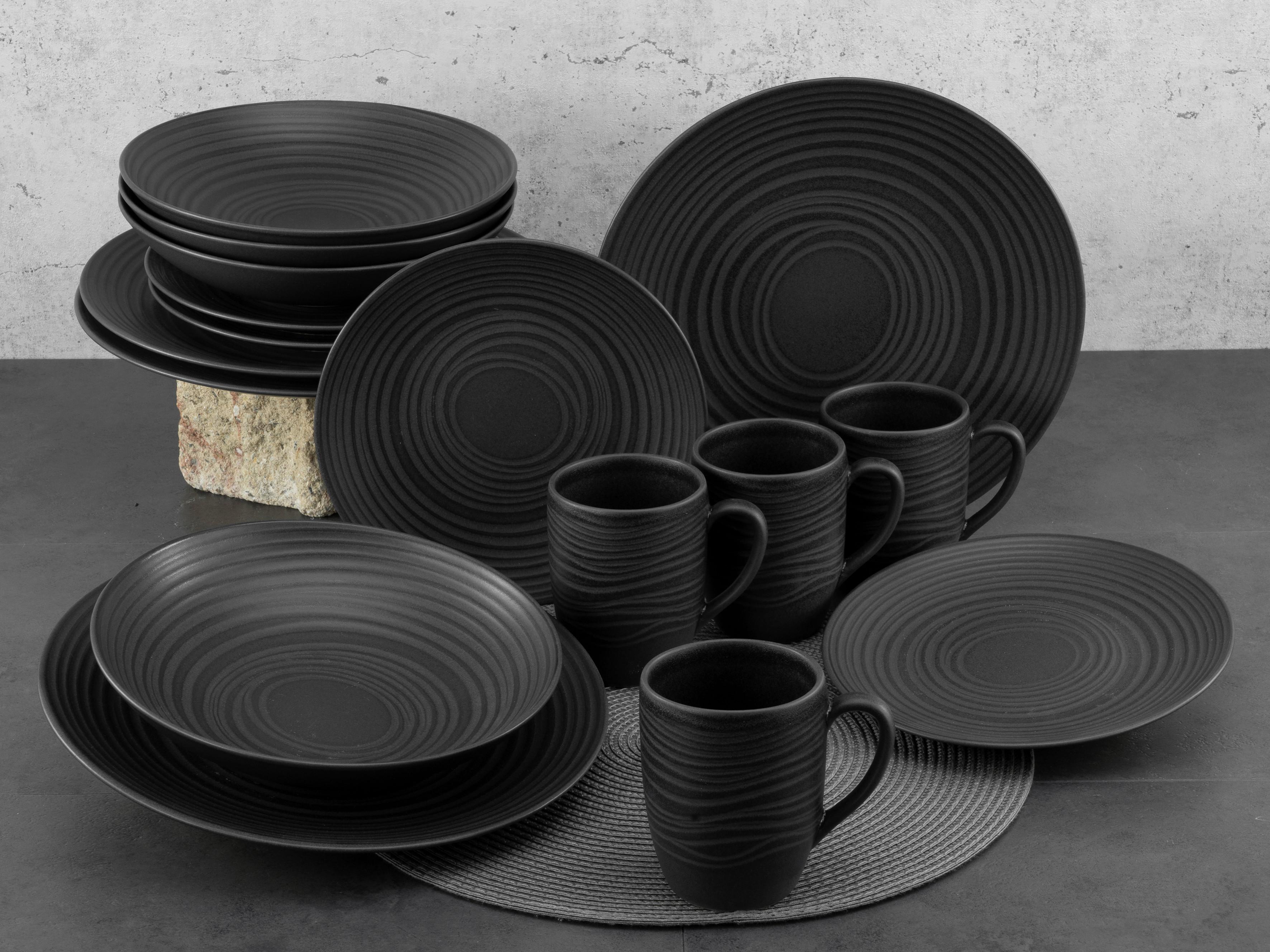 Kombinirani Servis Lava Stone Black, 16-Delni - črna, Basics, keramika - Creatable
