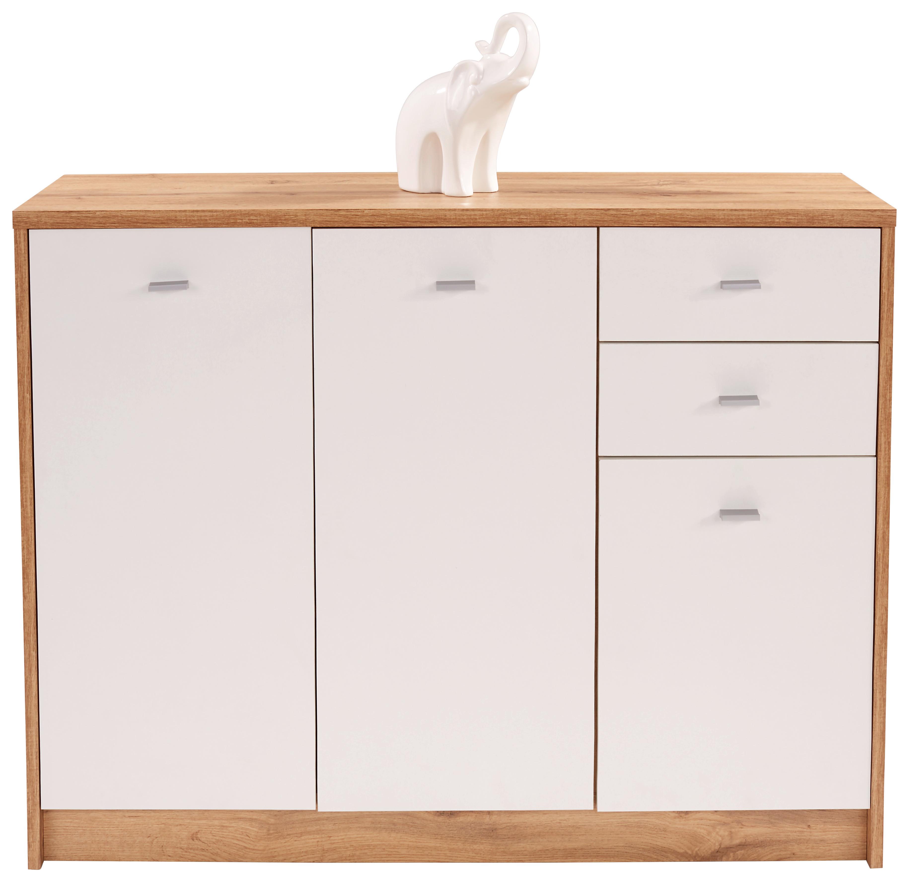 Komód 3 Ajtó 2 Fiók 4-You - tölgyfa színű/fehér, Modern, műanyag/faalapú anyag (109,1/85,4/34,6cm)