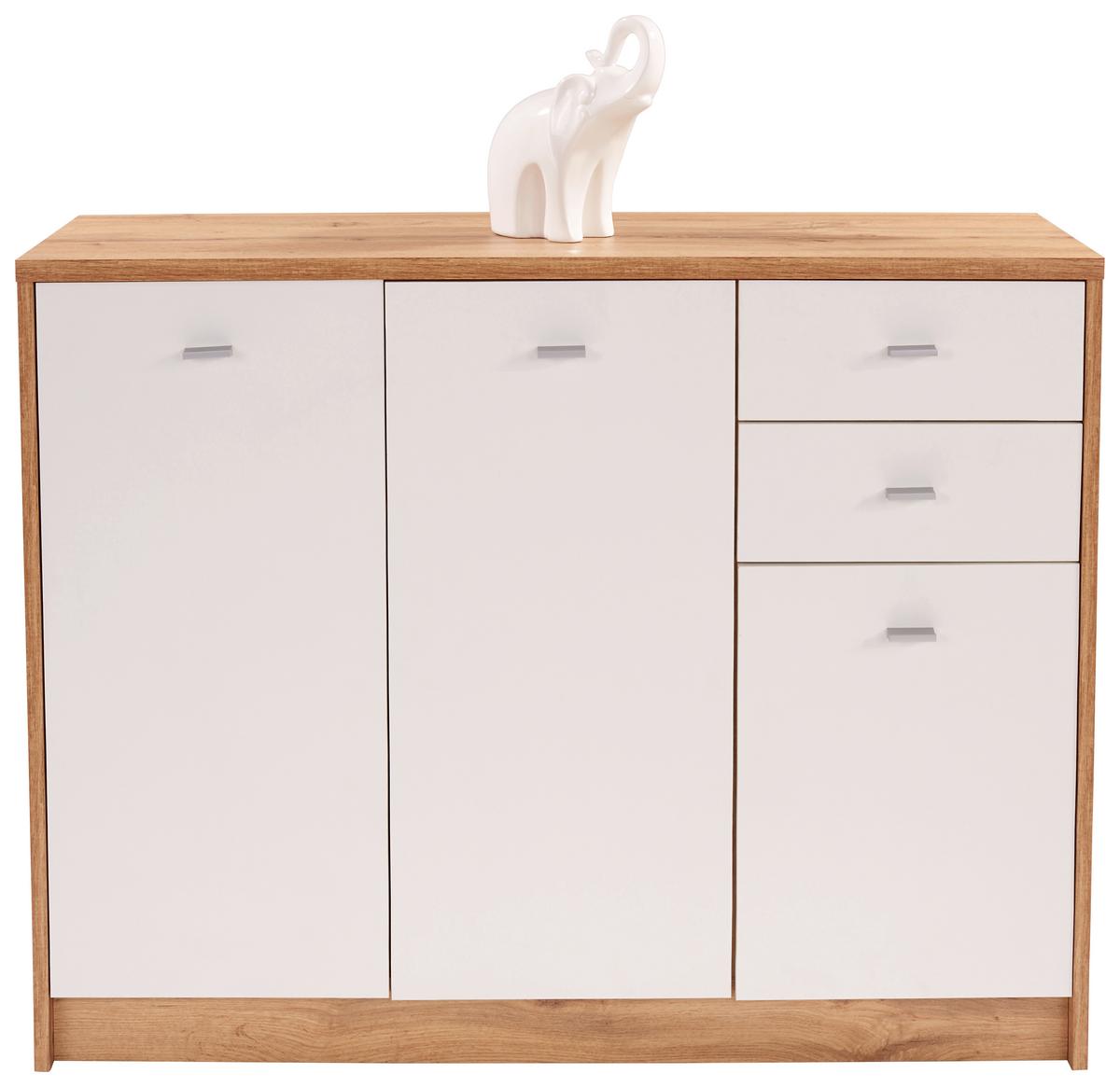 Comodă 4-You - alb/culoare lemn stejar, Modern, material pe bază de lemn (109,1/85,4/34,6cm) - Modern Living