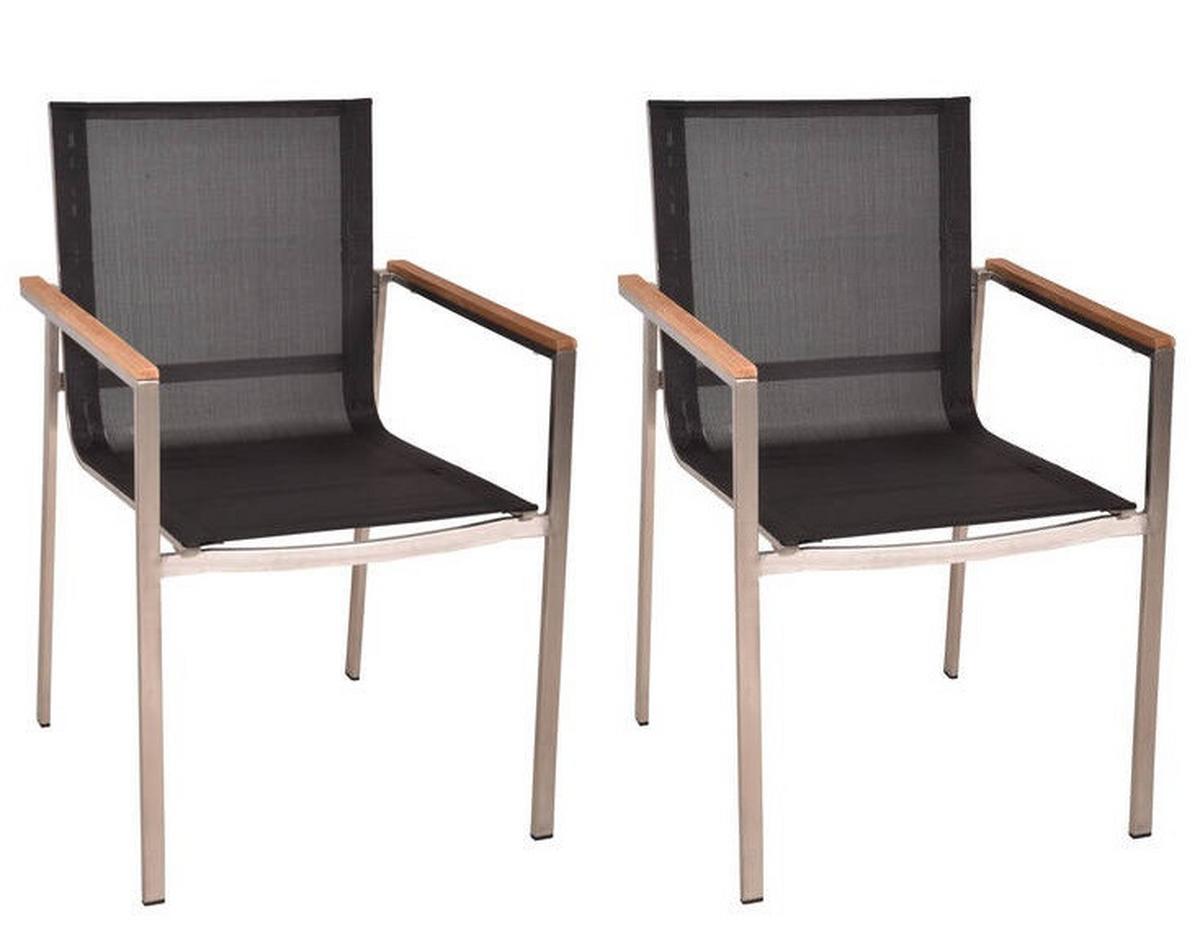 Gartenstuhl-Set Teak 2er-Set - Silberfarben/Schwarz, Basics, Holz/Kunststoff (58/86/55cm) - Gardenson