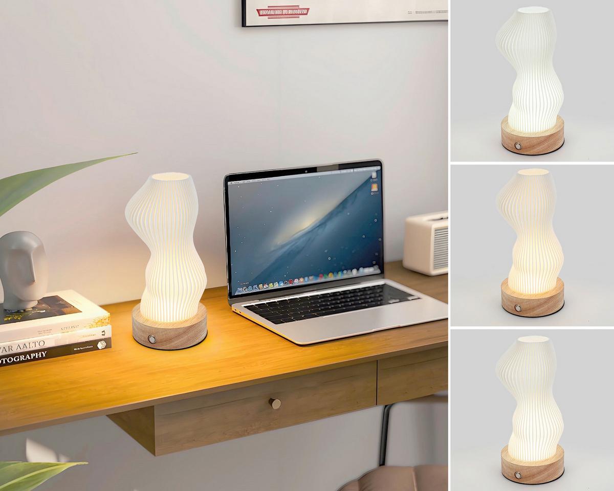 Akku-Tischleuchte Girtl Weiß max. 3 Watt - Weiß/Naturfarben, MODERN, Holz/Kunststoff (14cm) - Mömax