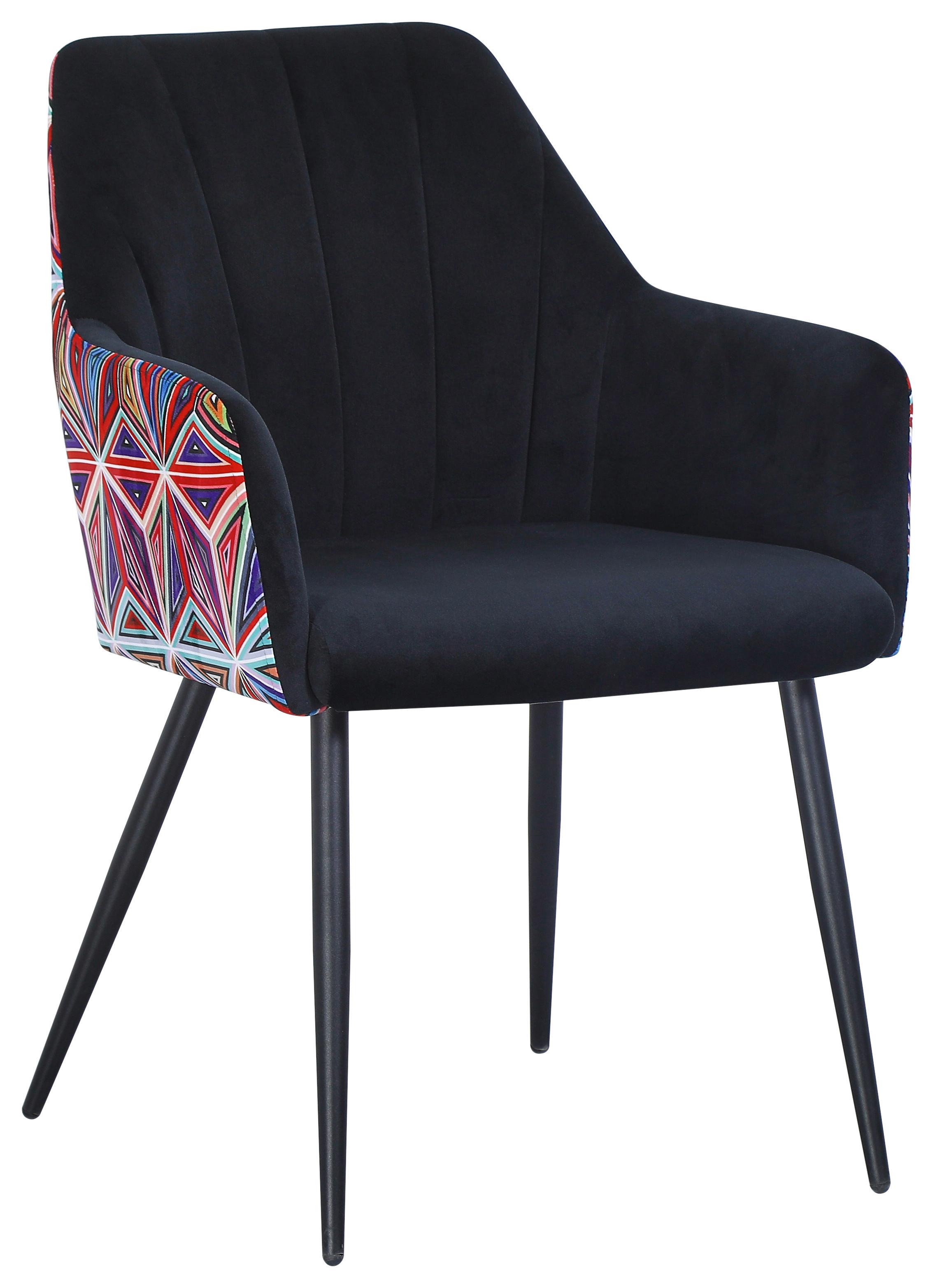 KRZESŁO Z PODŁOKIETNIKAMI TRENDY - czarny/różnokolorowy, Modern, metal/tkanina (60/84/62cm) - MID.YOU