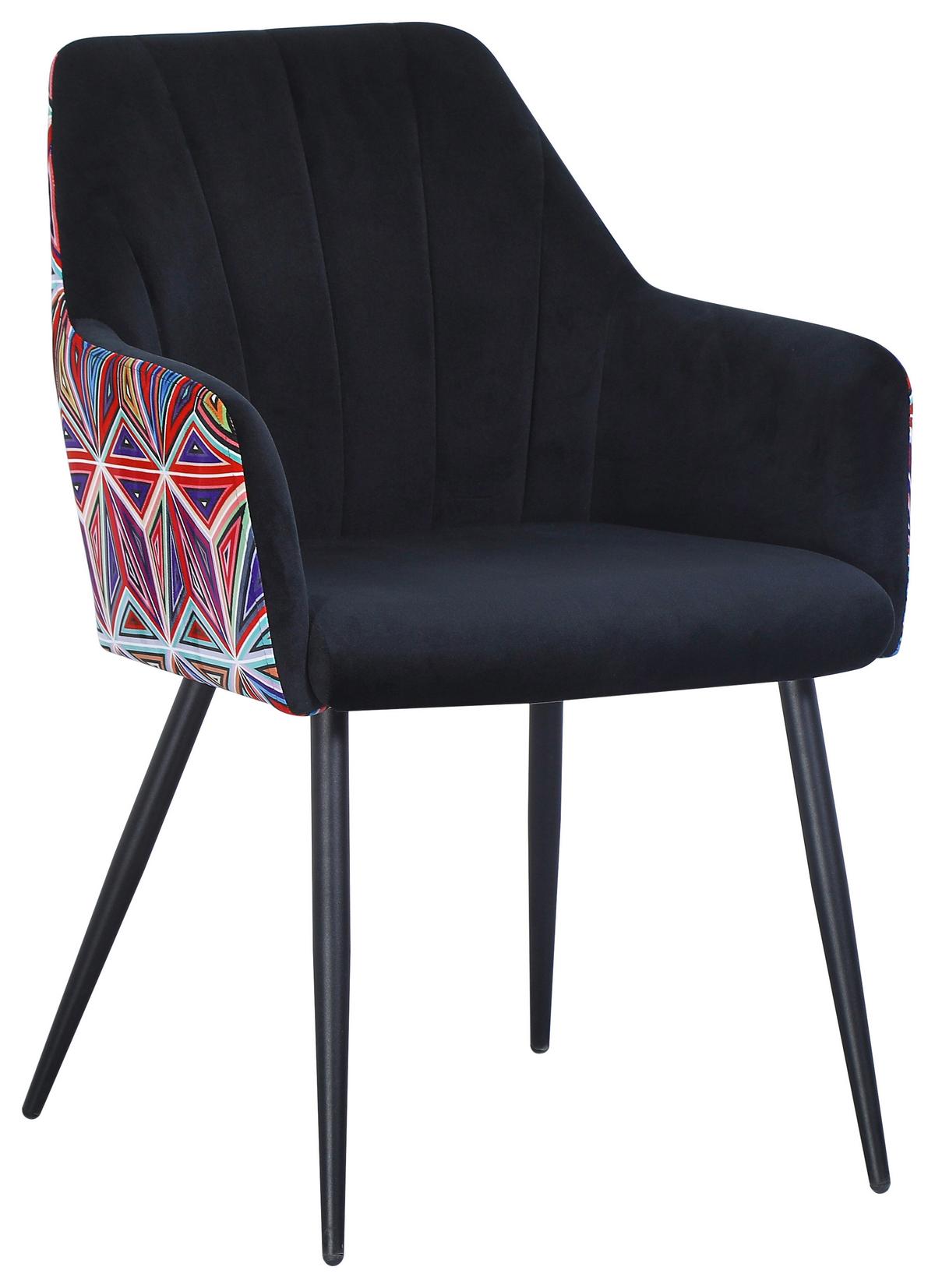KRZESŁO Z PODŁOKIETNIKAMI TRENDY - czarny/różnokolorowy, Modern, metal/tkanina (60/84/62cm) - MID.YOU