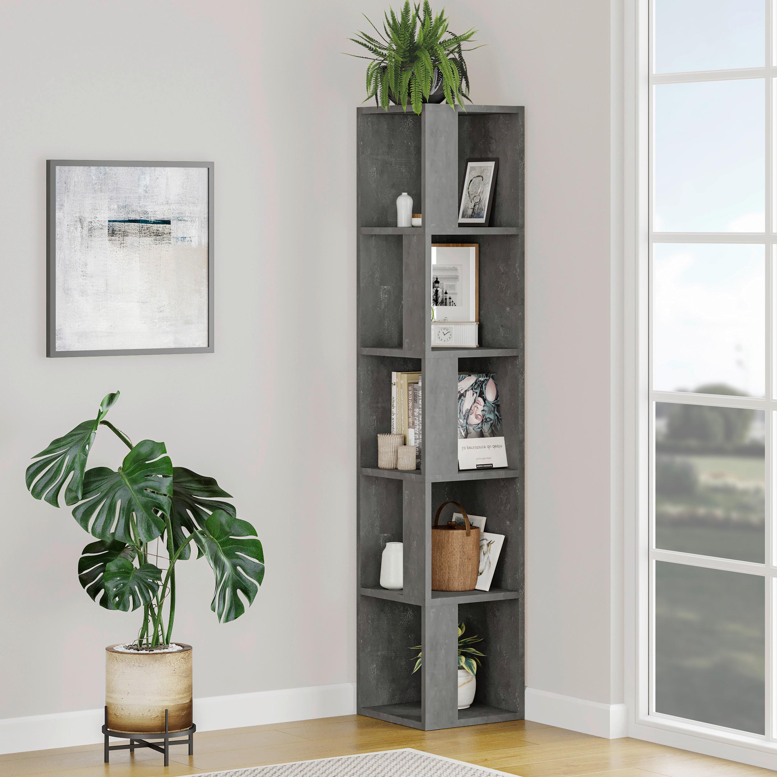 Eckregal PIANO Grau ca. 32x159x32 cm - Grau, Design, Holzwerkstoff (32/159/32cm) - Livetastic