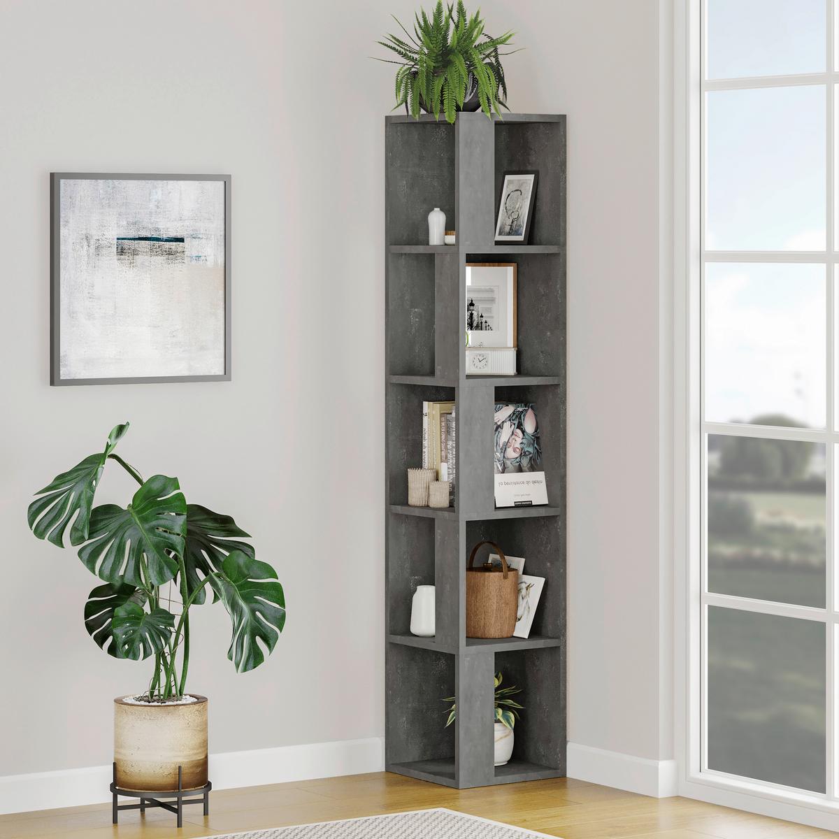 Eckregal PIANO Grau ca. 32x159x32 cm - Grau, Design, Holzwerkstoff (32/159/32cm) - Livetastic
