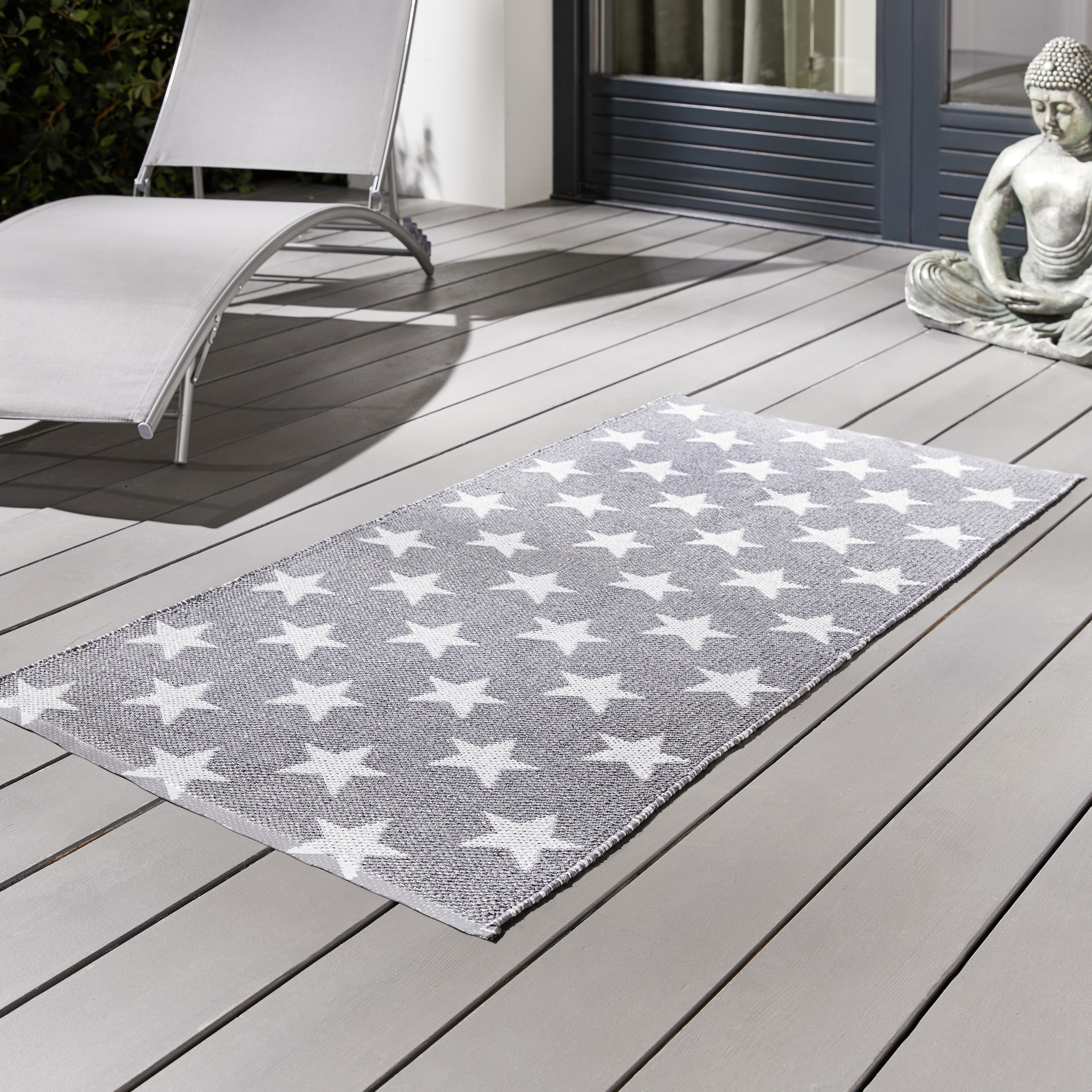 Outdoorteppich "Stars" ca. 70x140 cm, grau/weiß - Weiß/Grau, MODERN, Textil (70/140cm) - Bessagi Garden