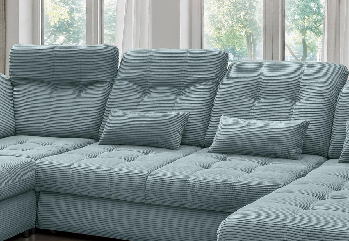 Wohnlandschaft Rigatti Hellblau Cord mit Bettkasten - Schwarz/Hellblau, MODERN, Textil/Metall (252/387/184cm) - Livetastic