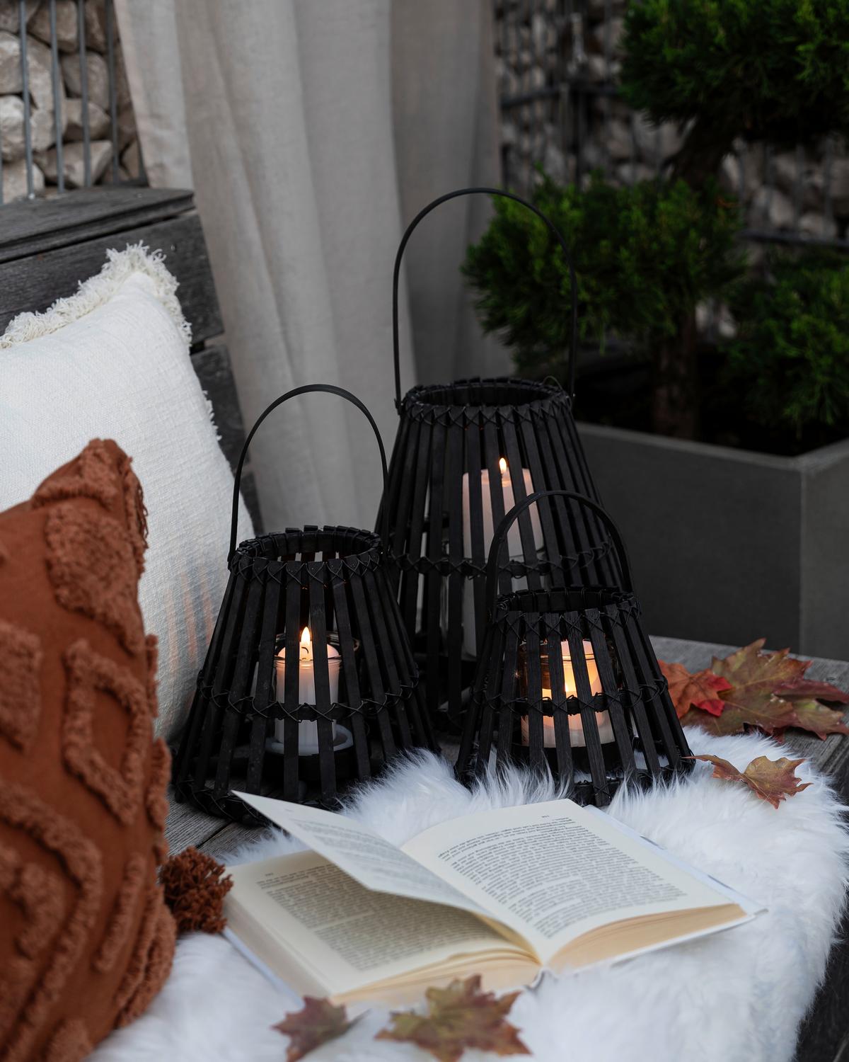 Lámpás Bambus - fekete, Basics, Üveg/természetes anyagok (26/26cm)