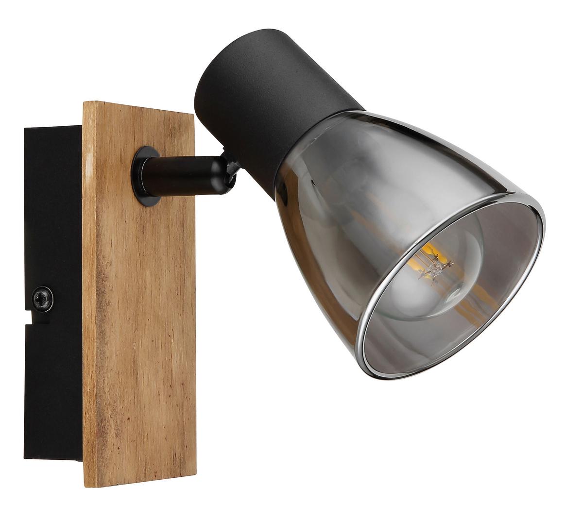 Strahler Claude in Schwarz max. 40 Watt - Dunkelbraun/Schwarz, Natur, Glas/Holz (7/15,5/14cm) - Globo