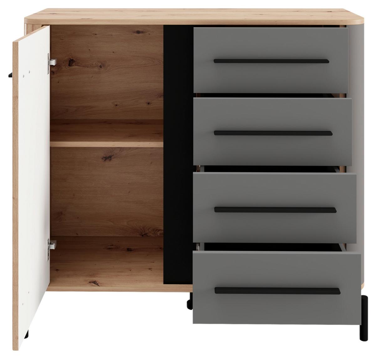 Komód Sinop - grafitszürke/fekete, Modern, faalapú anyag/fém (102,5/94/40cm)