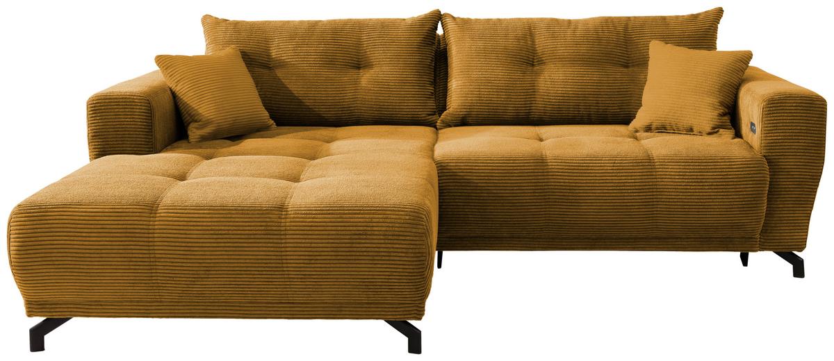 Wohnlandschaft Restato Goldfarben Cord - Goldfarben/Schwarz, MODERN, Holz/Textil (177/246cm) - MID.YOU