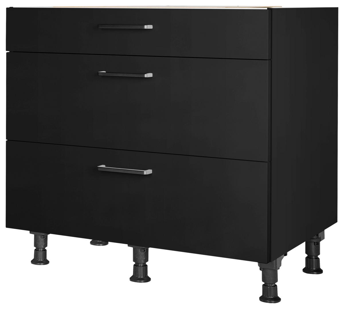 Schubkastenunterschrank Touch Schwarz - Edelstahlfarben/Schwarz, MODERN, Holzwerkstoff/Metall (90/87/56cm) - Nobilia