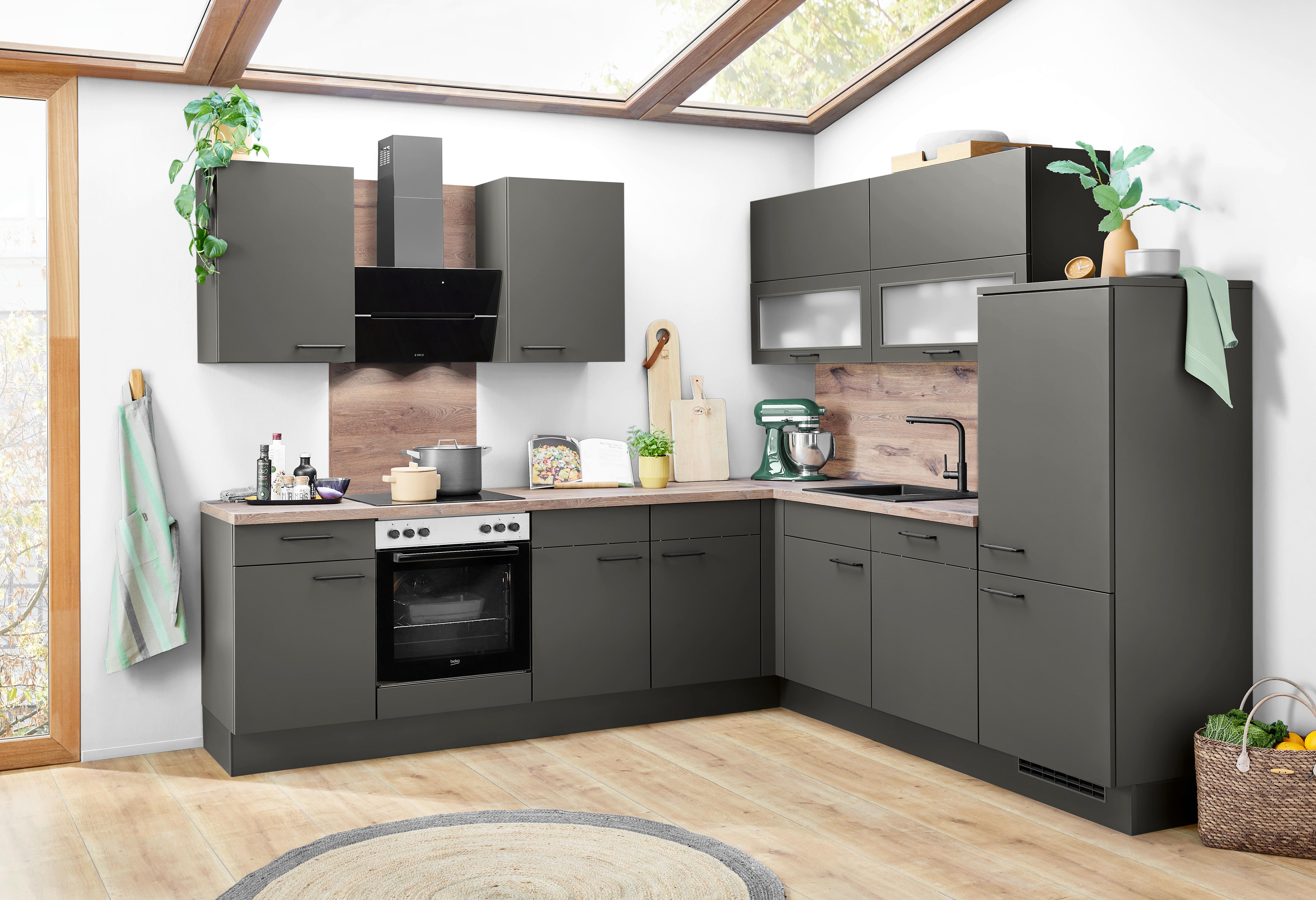Eckküche Laser Schieferfarben/Grau - Schieferfarben/Schwarz, MODERN, Holzwerkstoff/Metall (275/245cm) - Nobilia
