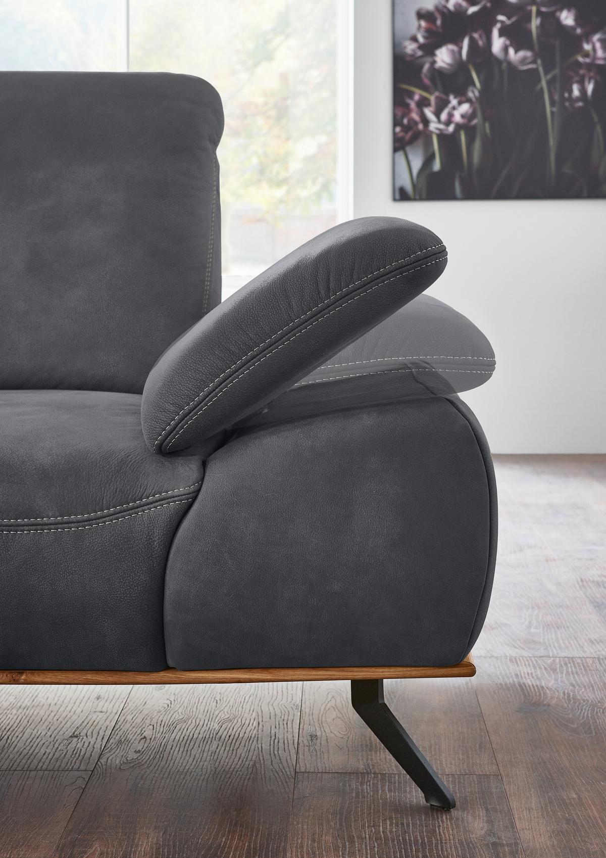 Wohnlandschaft Erling Graphitfarben - Beige/Graphitfarben, MODERN, Leder/Metall (187/89/322cm) - Premium Living