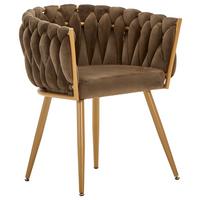 KRZESŁO Z PODŁOKIETNIKAMI WEAVY   -AMBIA HOME- - kolor złoty/brązowy, Lifestyle, metal/tkanina (60/78/55cm) - Ambia Home